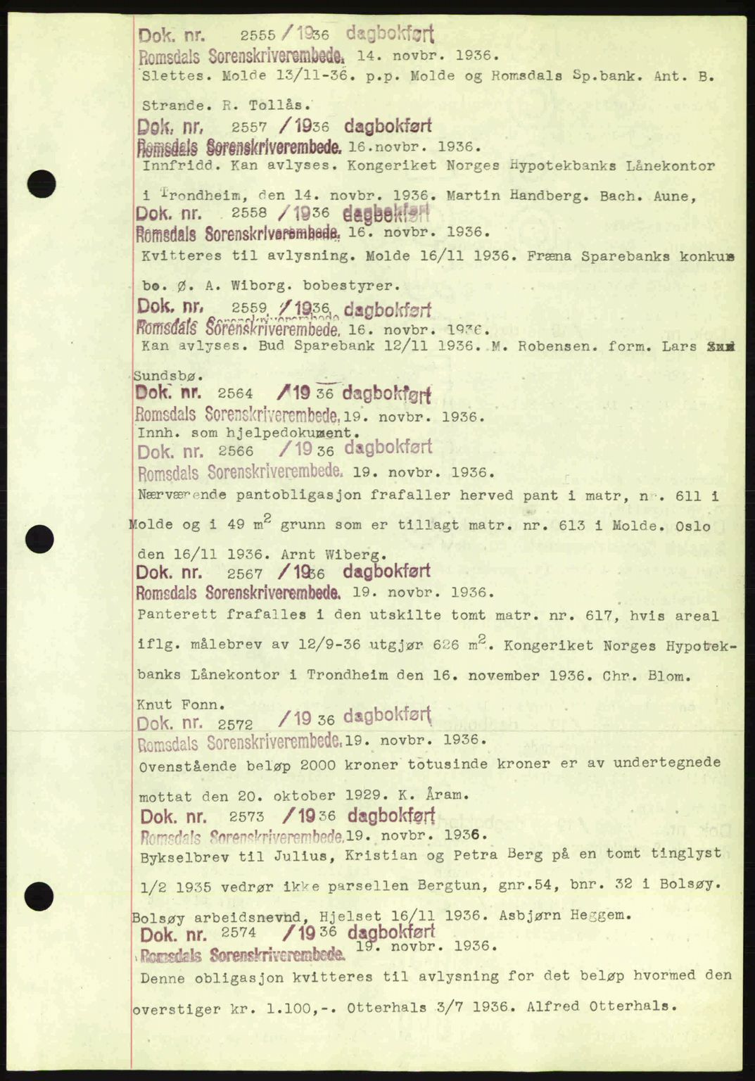 Romsdal sorenskriveri, AV/SAT-A-4149/1/2/2C: Mortgage book no. C1a, 1936-1945, Diary no: : 2555/1936