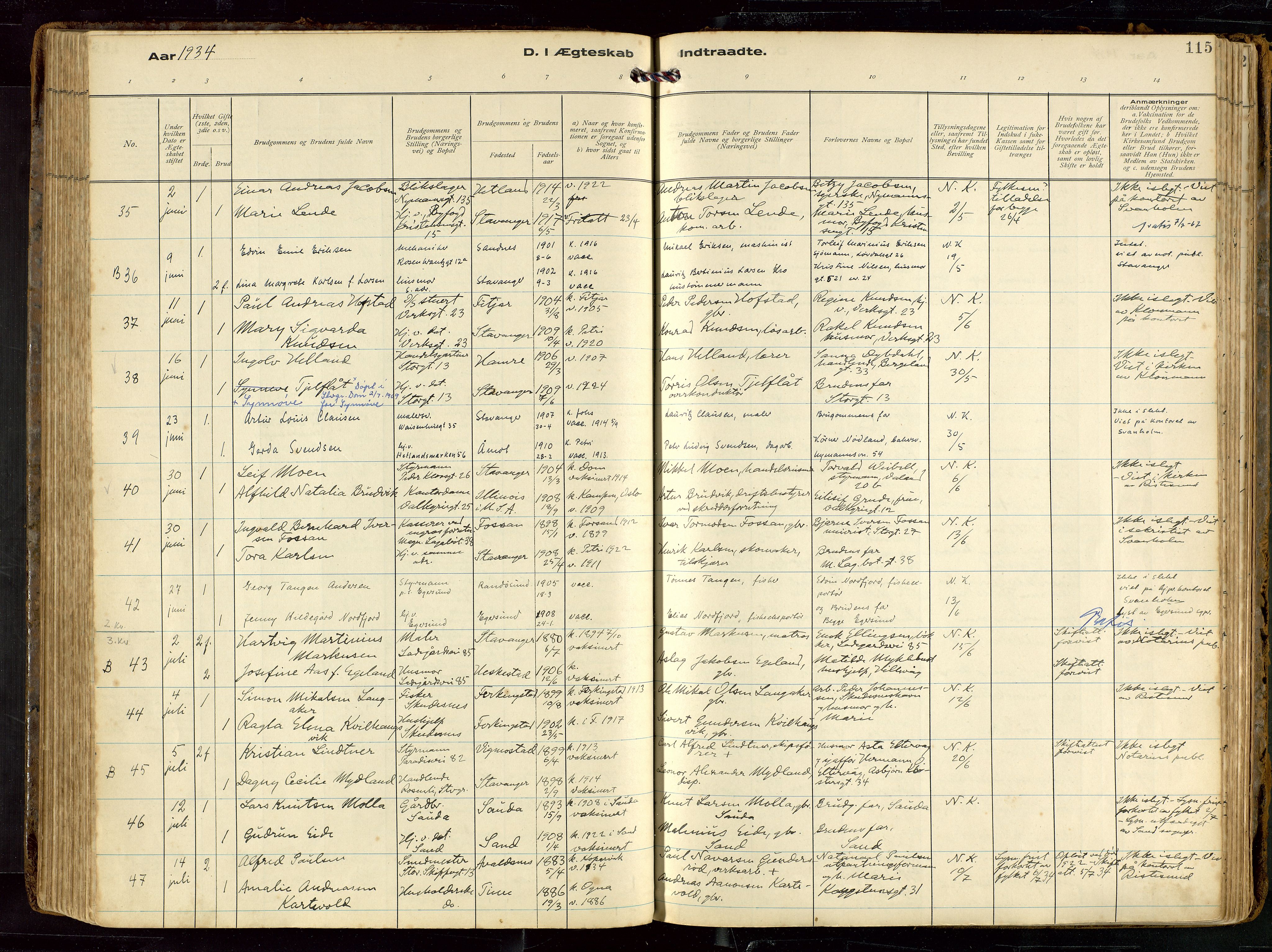 St. Petri sokneprestkontor, AV/SAST-A-101813/002/D/L0002: Parish register (official) no. A 27, 1921-1942, p. 115