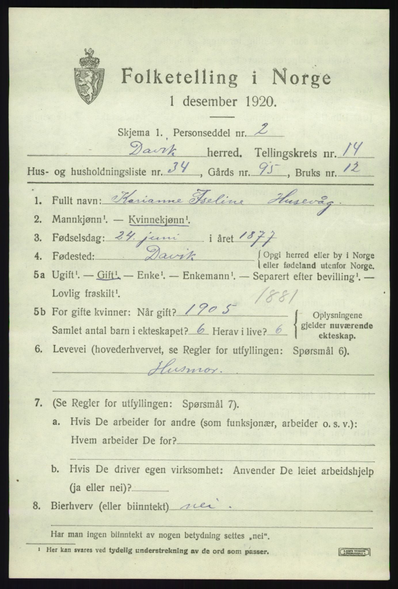 SAB, 1920 census for Davik, 1920, p. 6813