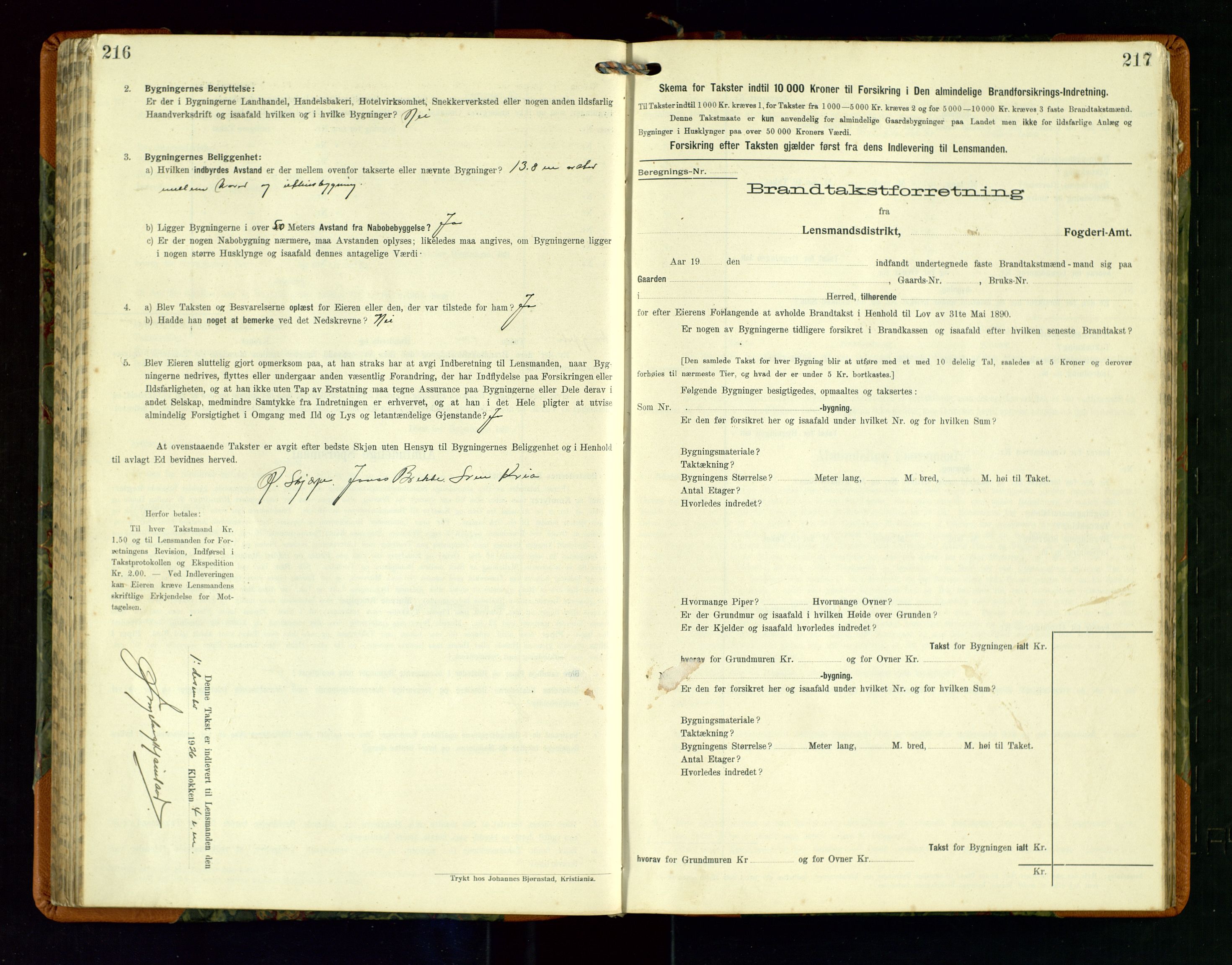 Hå lensmannskontor, SAST/A-100456/Goa/L0004: Takstprotokoll (skjema), 1911-1926, p. 216-217