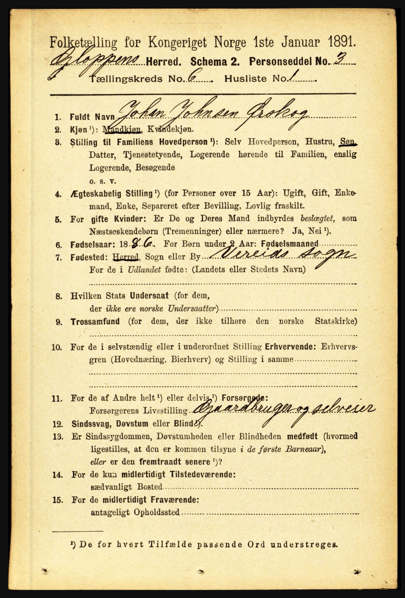 RA, 1891 census for 1445 Gloppen, 1891, p. 2256