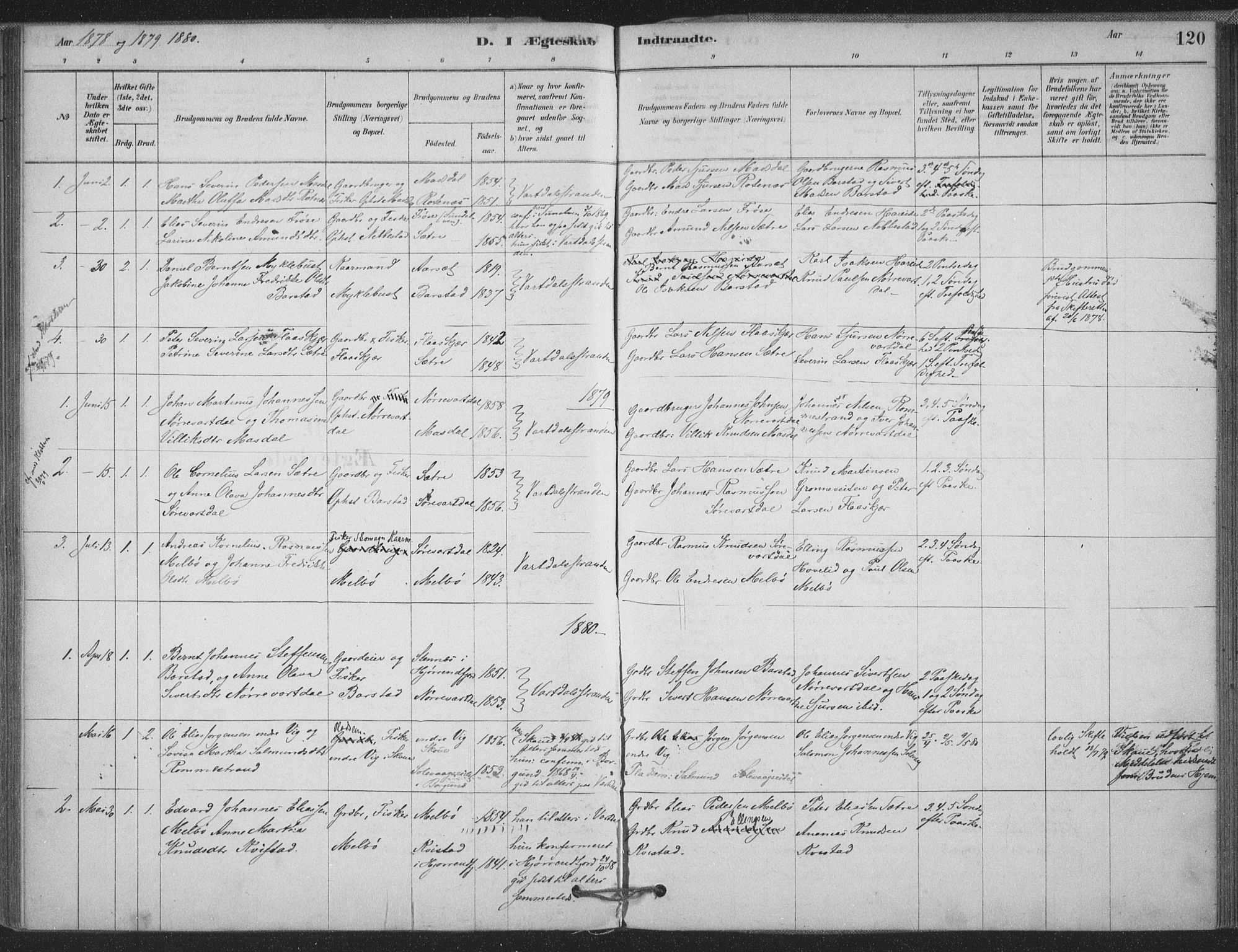 Ministerialprotokoller, klokkerbøker og fødselsregistre - Møre og Romsdal, AV/SAT-A-1454/514/L0199: Parish register (official) no. 514A01, 1878-1912, p. 120