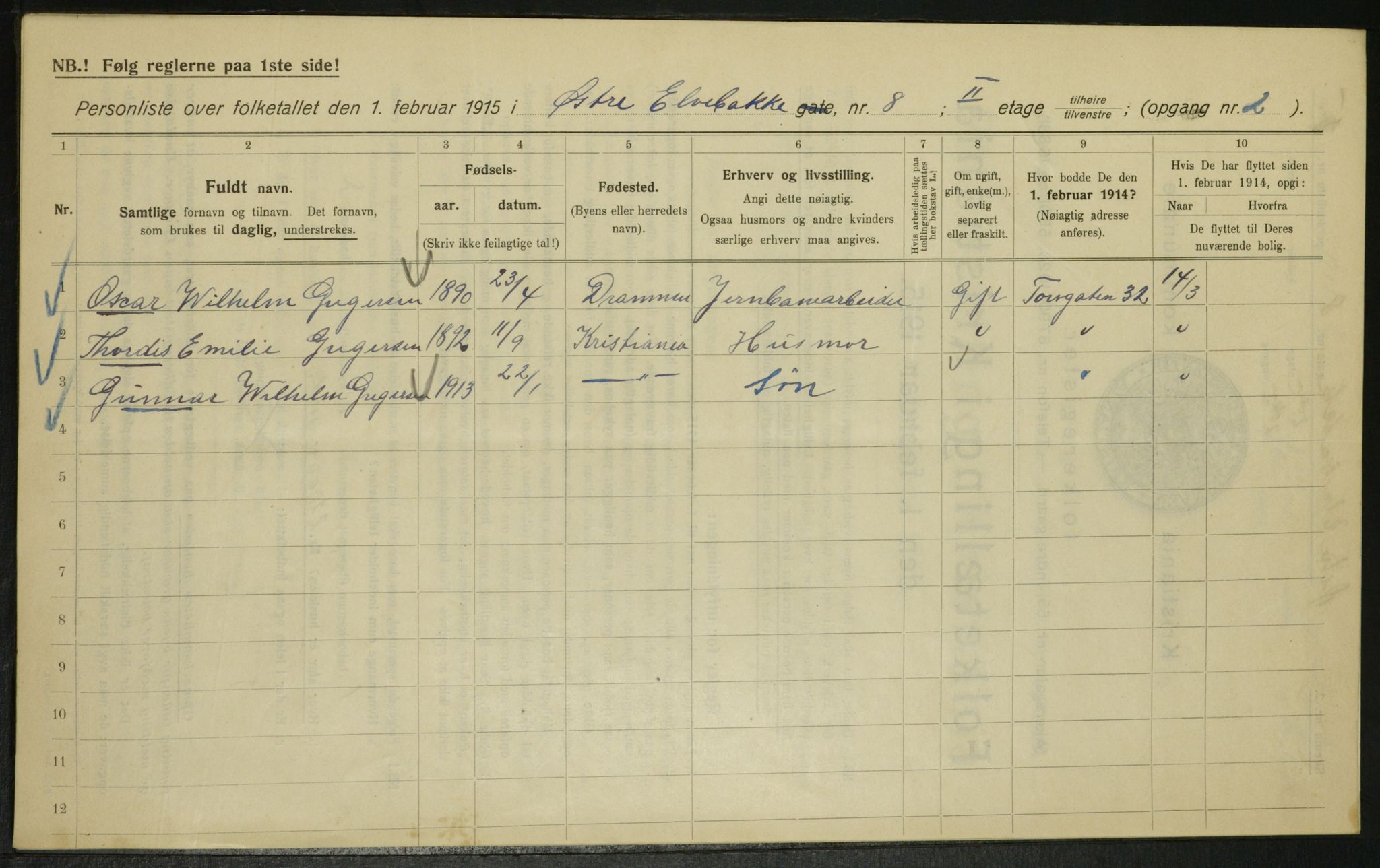 OBA, Municipal Census 1915 for Kristiania, 1915, p. 130017