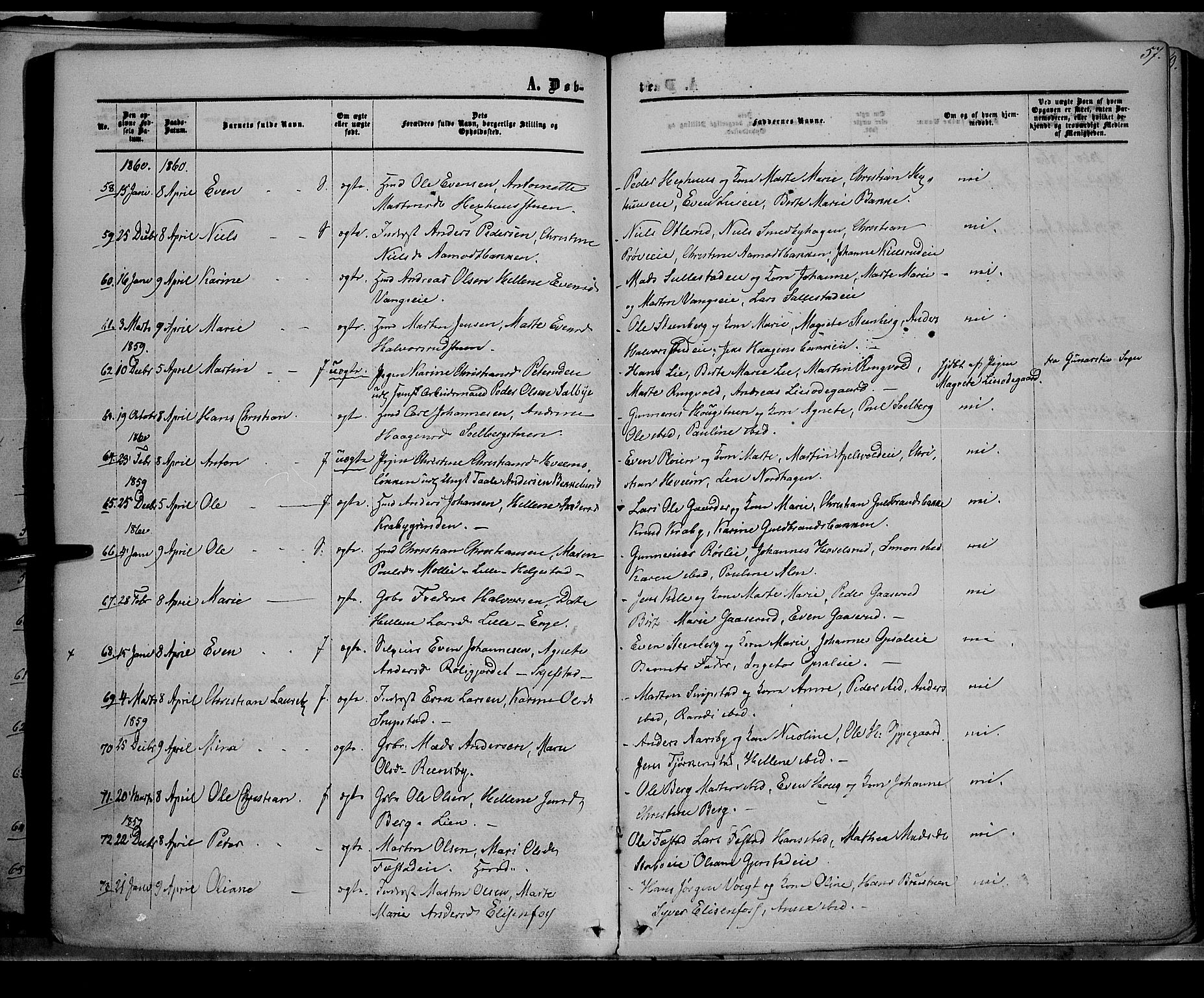 Østre Toten prestekontor, AV/SAH-PREST-104/H/Ha/Haa/L0004: Parish register (official) no. 4, 1857-1865, p. 57