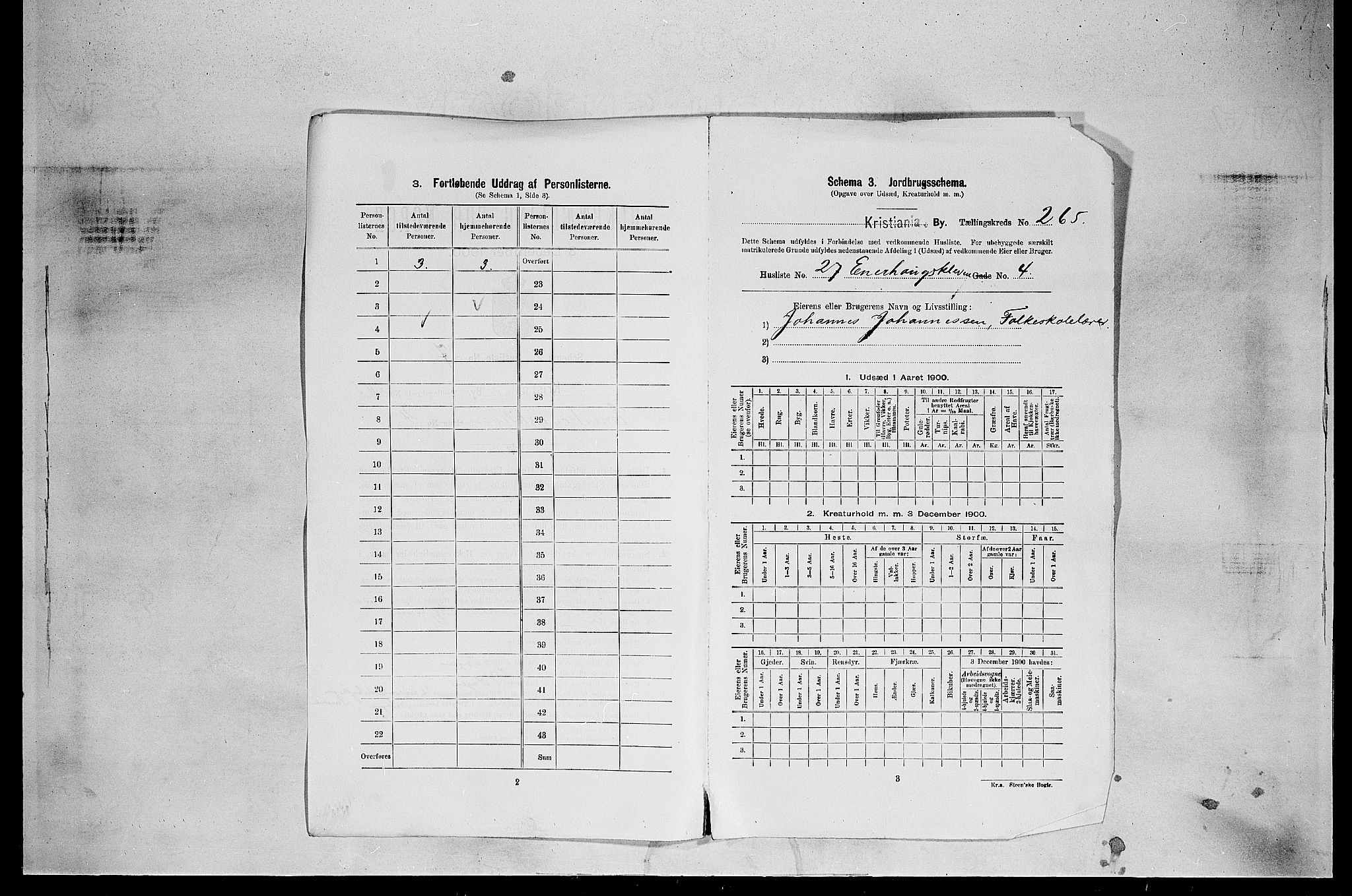 SAO, 1900 census for Kristiania, 1900, p. 20164