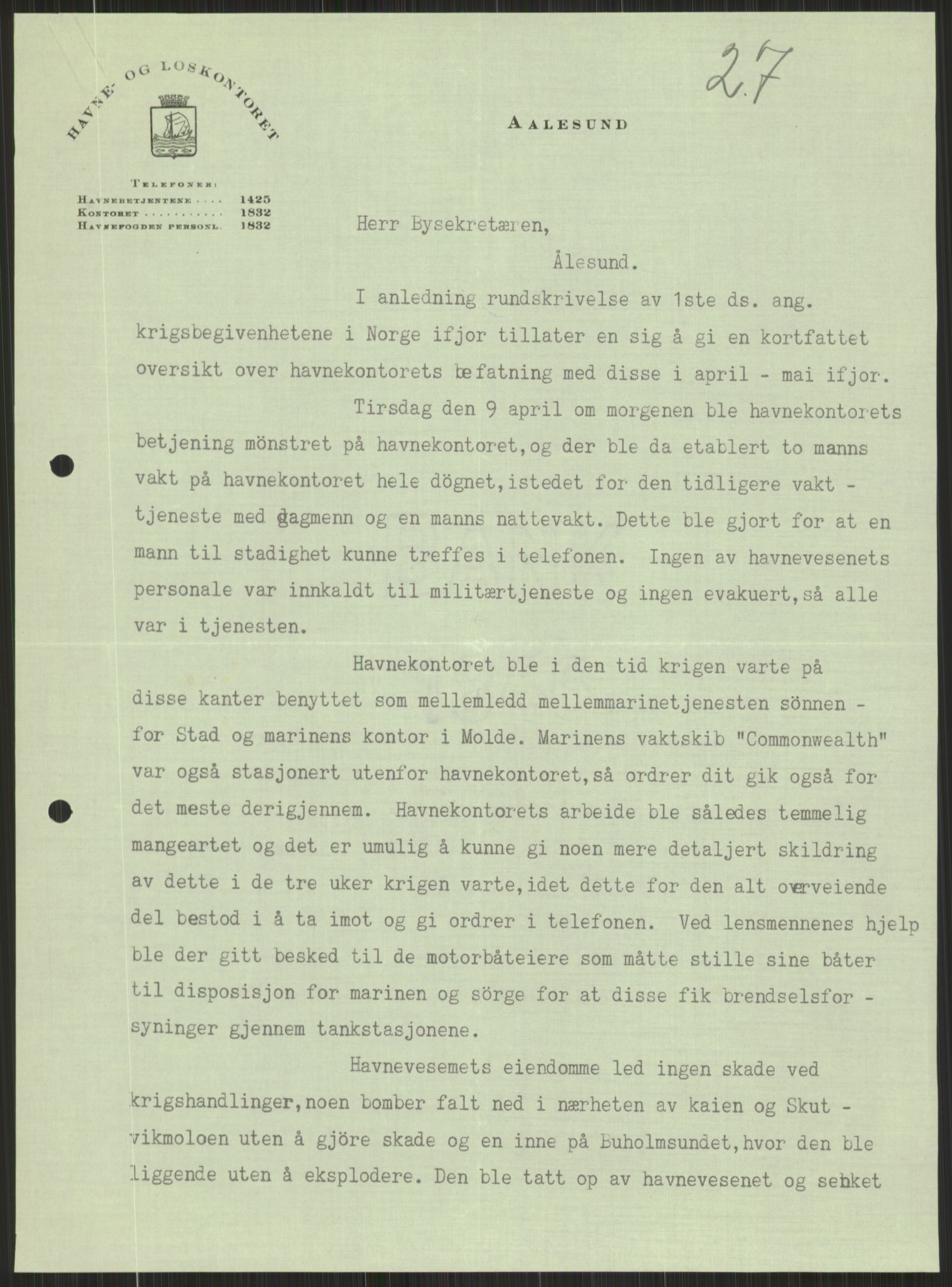 Forsvaret, Forsvarets krigshistoriske avdeling, AV/RA-RAFA-2017/Y/Ya/L0015: II-C-11-31 - Fylkesmenn.  Rapporter om krigsbegivenhetene 1940., 1940, p. 934