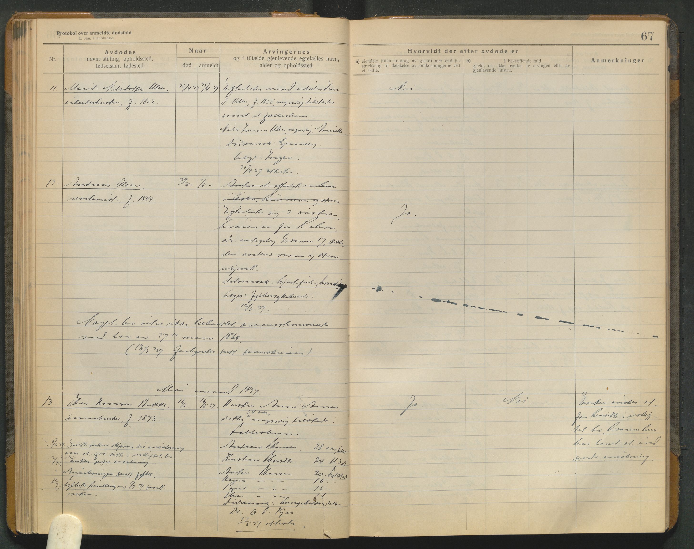 Lom lensmannskontor, AV/SAH-PGL-006/H/Ha/Haa/L0001/0004: Dødsfallsprotokoller / Dødsfallsprotokoll, 1922-1937, p. 67