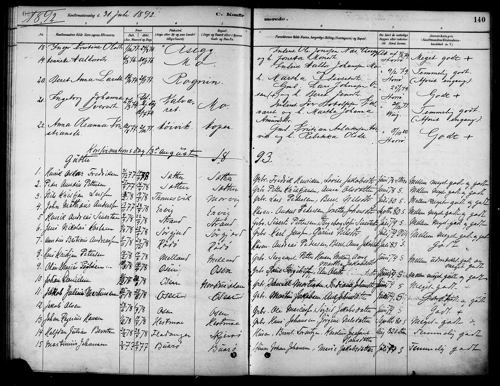 Ministerialprotokoller, klokkerbøker og fødselsregistre - Sør-Trøndelag, SAT/A-1456/658/L0722: Parish register (official) no. 658A01, 1879-1896, p. 140