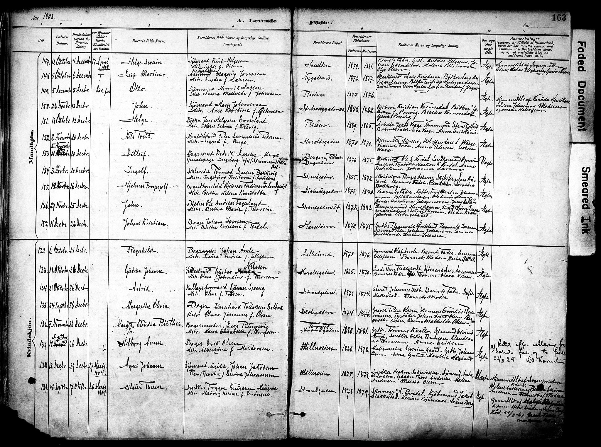 Haugesund sokneprestkontor, AV/SAST-A -101863/H/Ha/Haa/L0006: Parish register (official) no. A 6, 1891-1907, p. 163