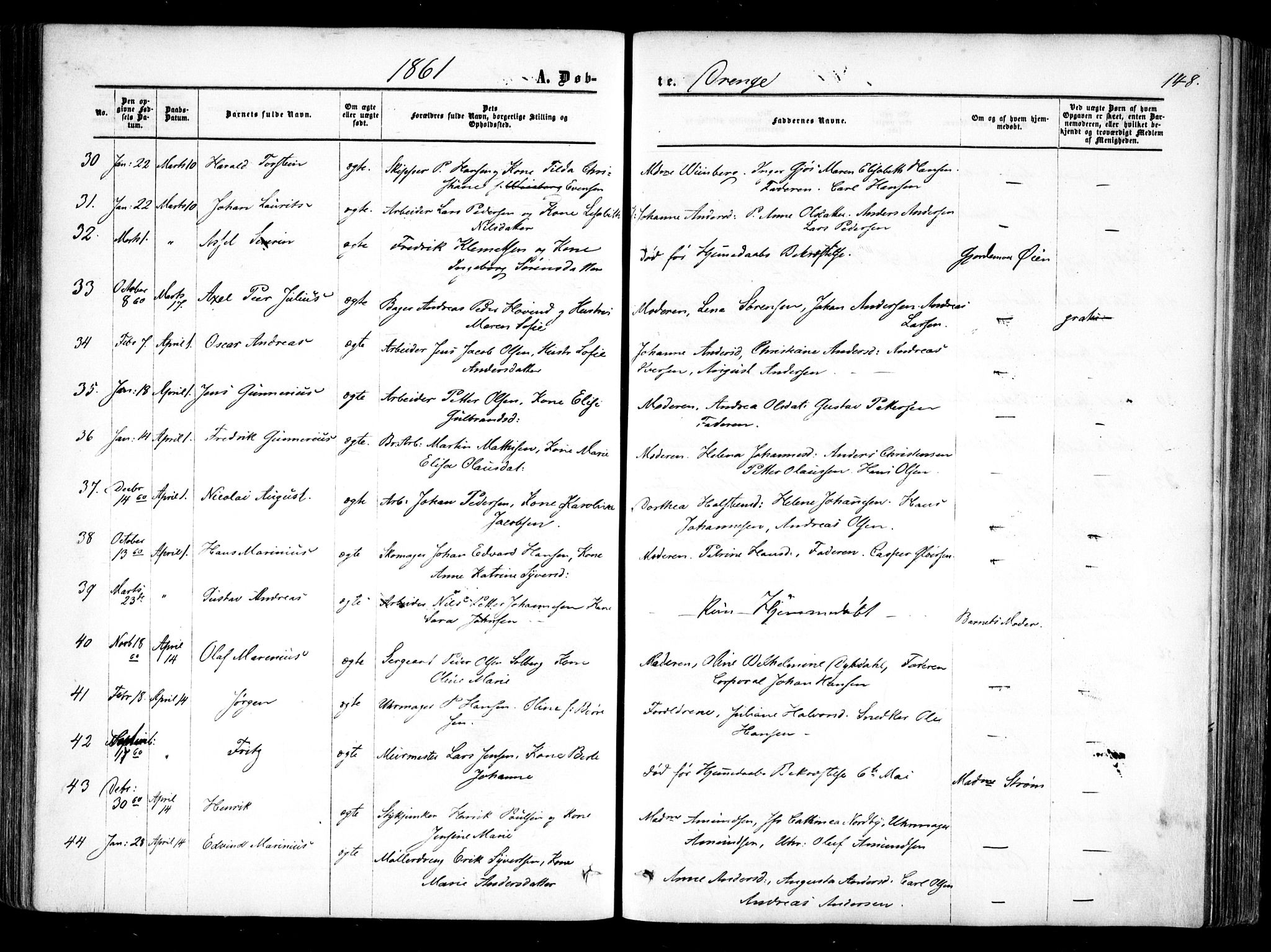 Halden prestekontor Kirkebøker, AV/SAO-A-10909/F/Fa/L0007: Parish register (official) no. I 7, 1857-1865, p. 148