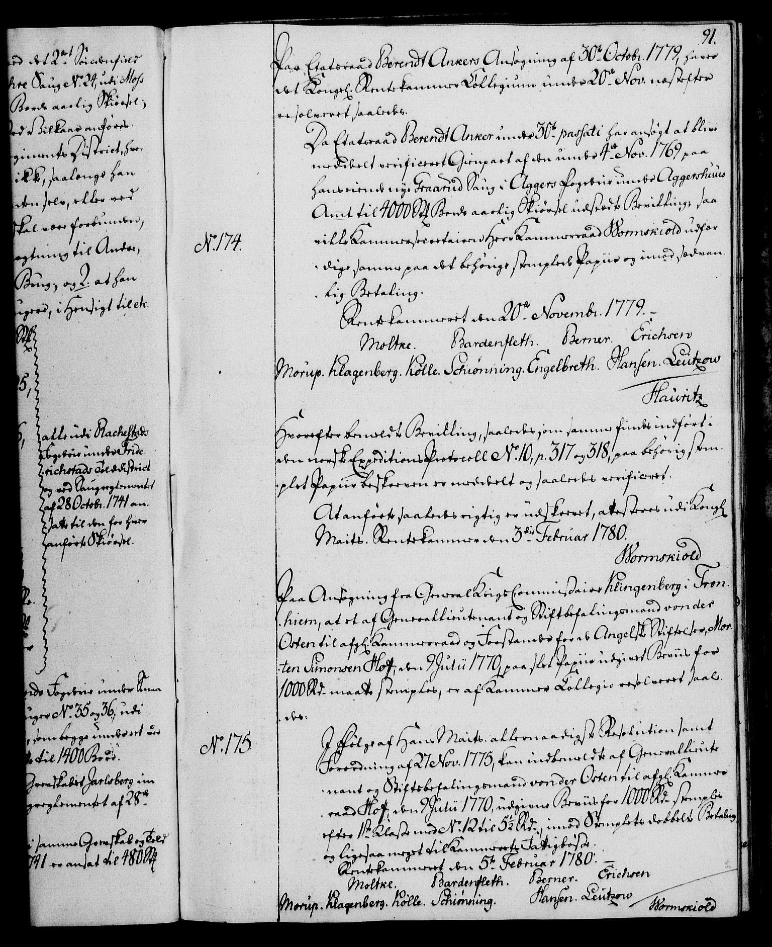 Rentekammeret, Kammerkanselliet, RA/EA-3111/G/Gg/Gga/L0011: Norsk ekspedisjonsprotokoll med register (merket RK 53.11), 1779-1781, p. 91