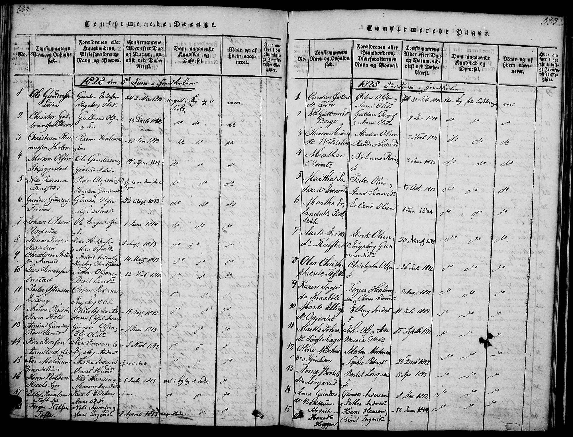 Gausdal prestekontor, SAH/PREST-090/H/Ha/Haa/L0005: Parish register (official) no. 5, 1817-1829, p. 534-535