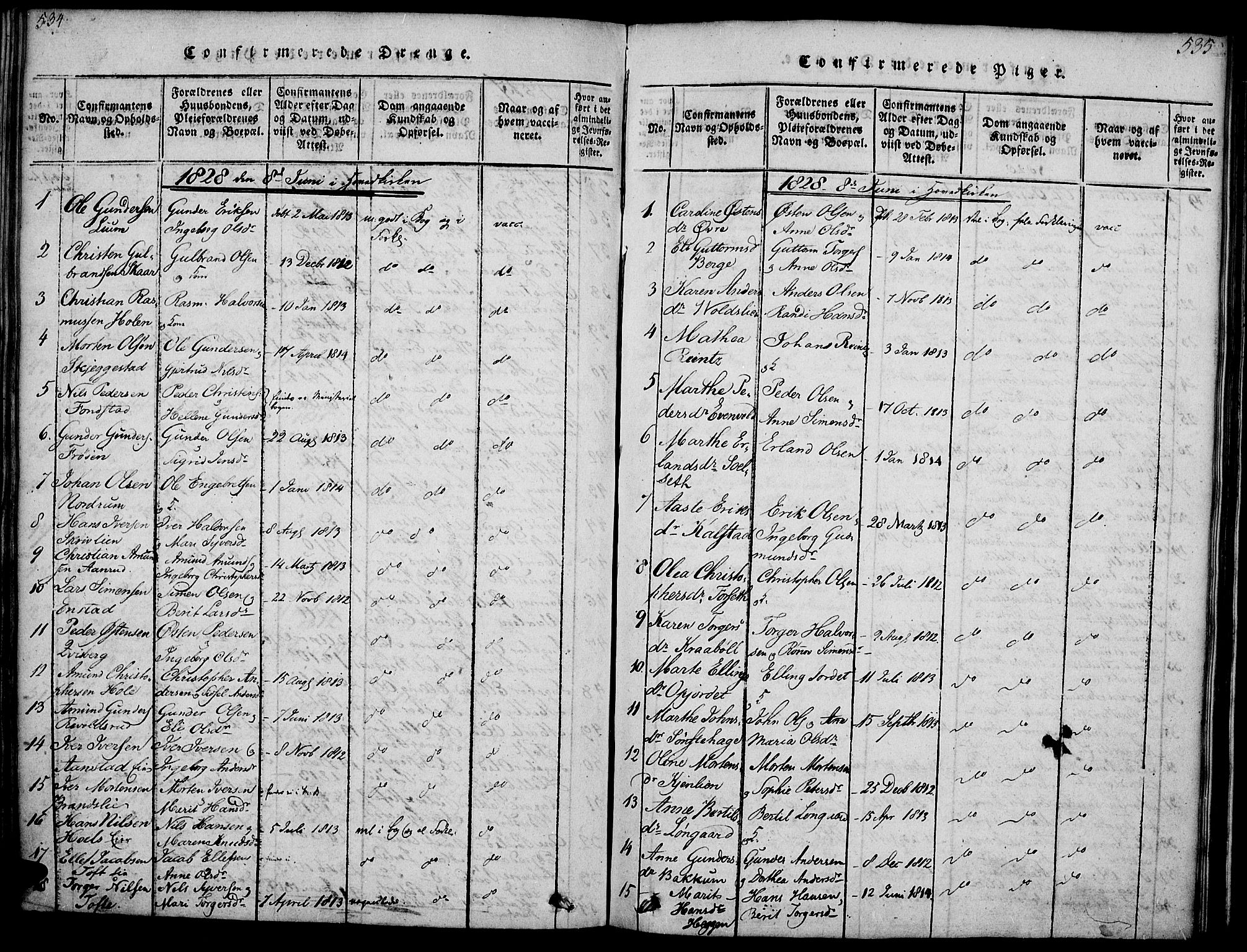 Gausdal prestekontor, AV/SAH-PREST-090/H/Ha/Haa/L0005: Parish register (official) no. 5, 1817-1829, p. 534-535