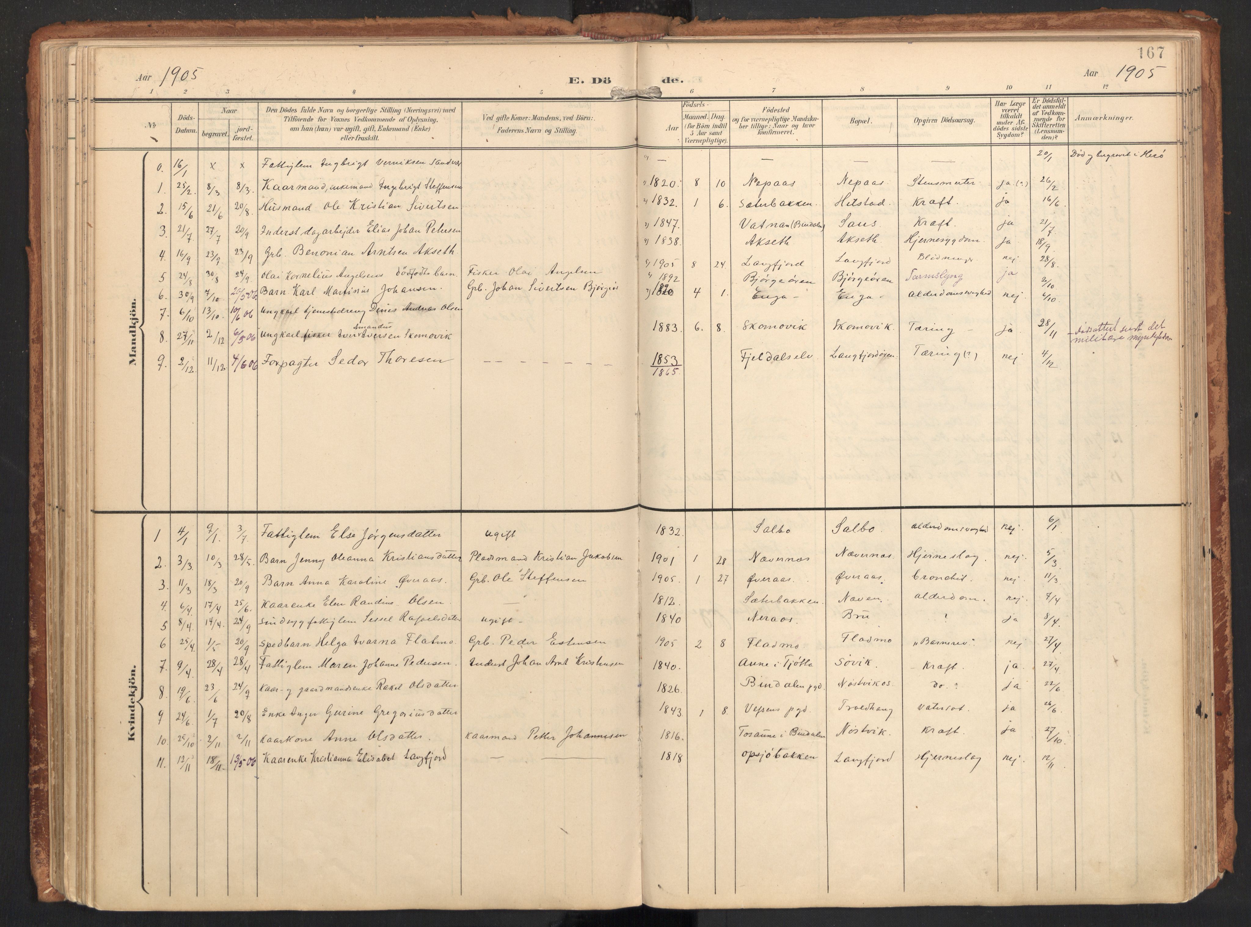 Ministerialprotokoller, klokkerbøker og fødselsregistre - Nordland, AV/SAT-A-1459/814/L0227: Parish register (official) no. 814A08, 1899-1920, p. 167