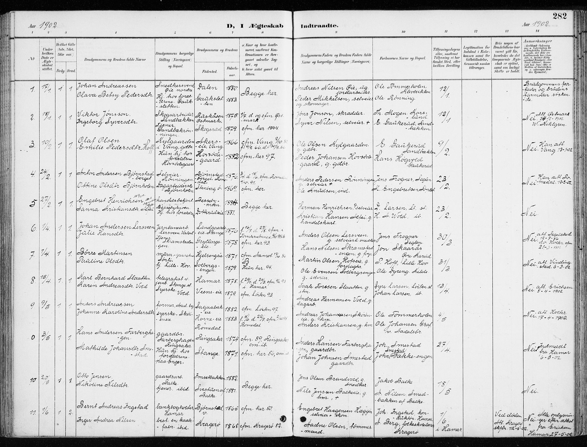 Løten prestekontor, SAH/PREST-022/K/Ka/L0010: Parish register (official) no. 10, 1892-1907, p. 282