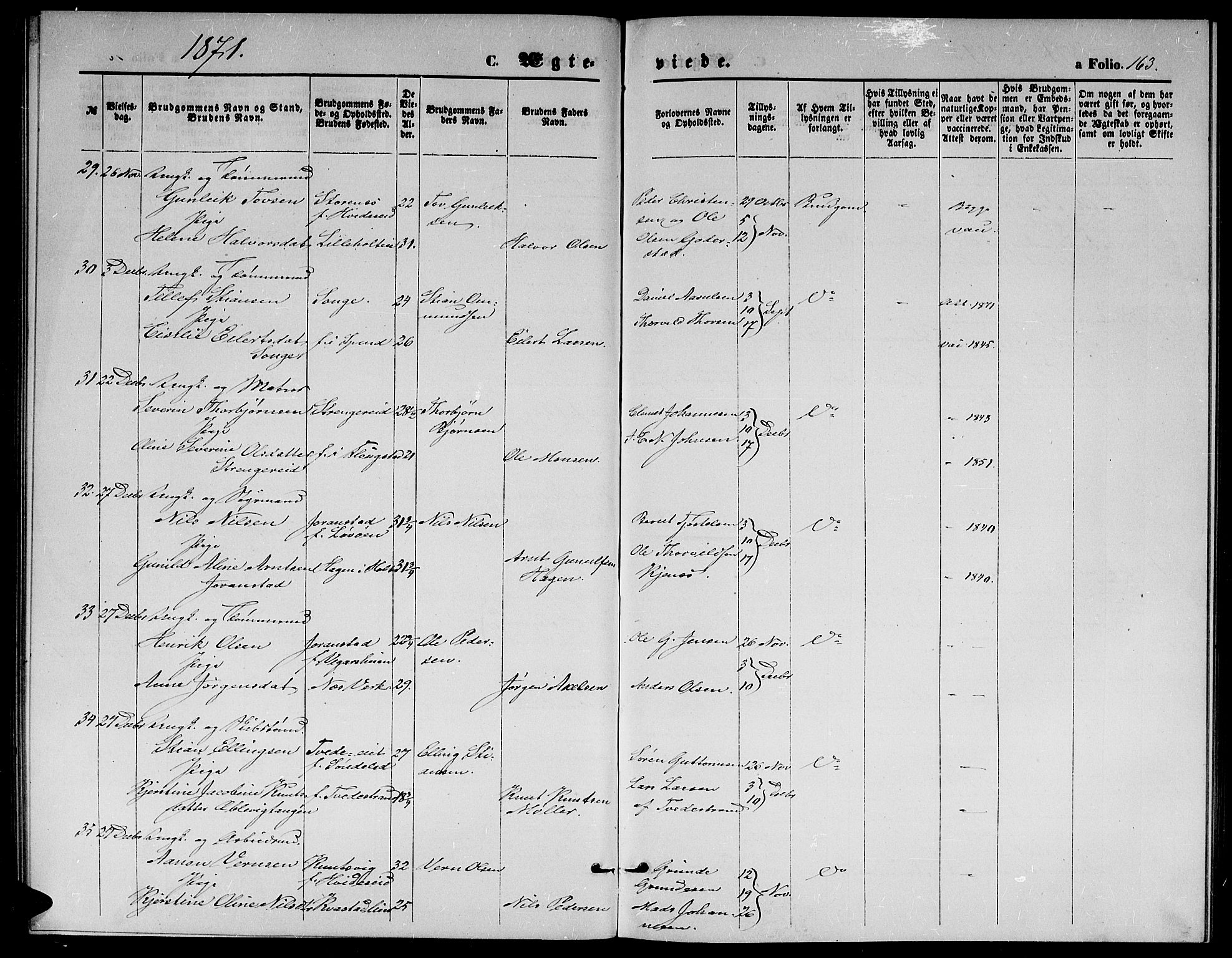 Holt sokneprestkontor, SAK/1111-0021/F/Fb/L0009: Parish register (copy) no. B 9, 1871-1883, p. 163