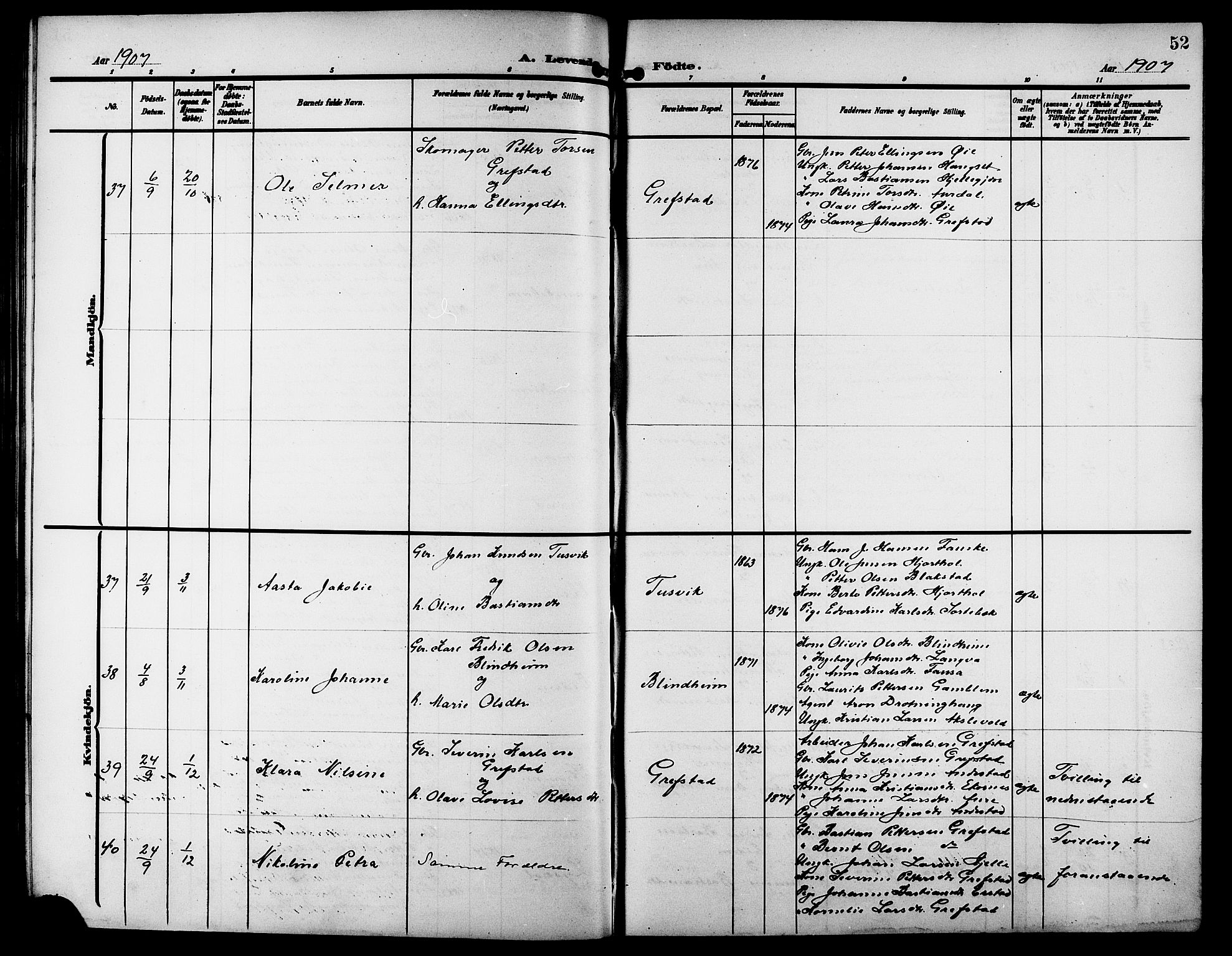 Ministerialprotokoller, klokkerbøker og fødselsregistre - Møre og Romsdal, SAT/A-1454/523/L0341: Parish register (copy) no. 523C04, 1903-1916, p. 52