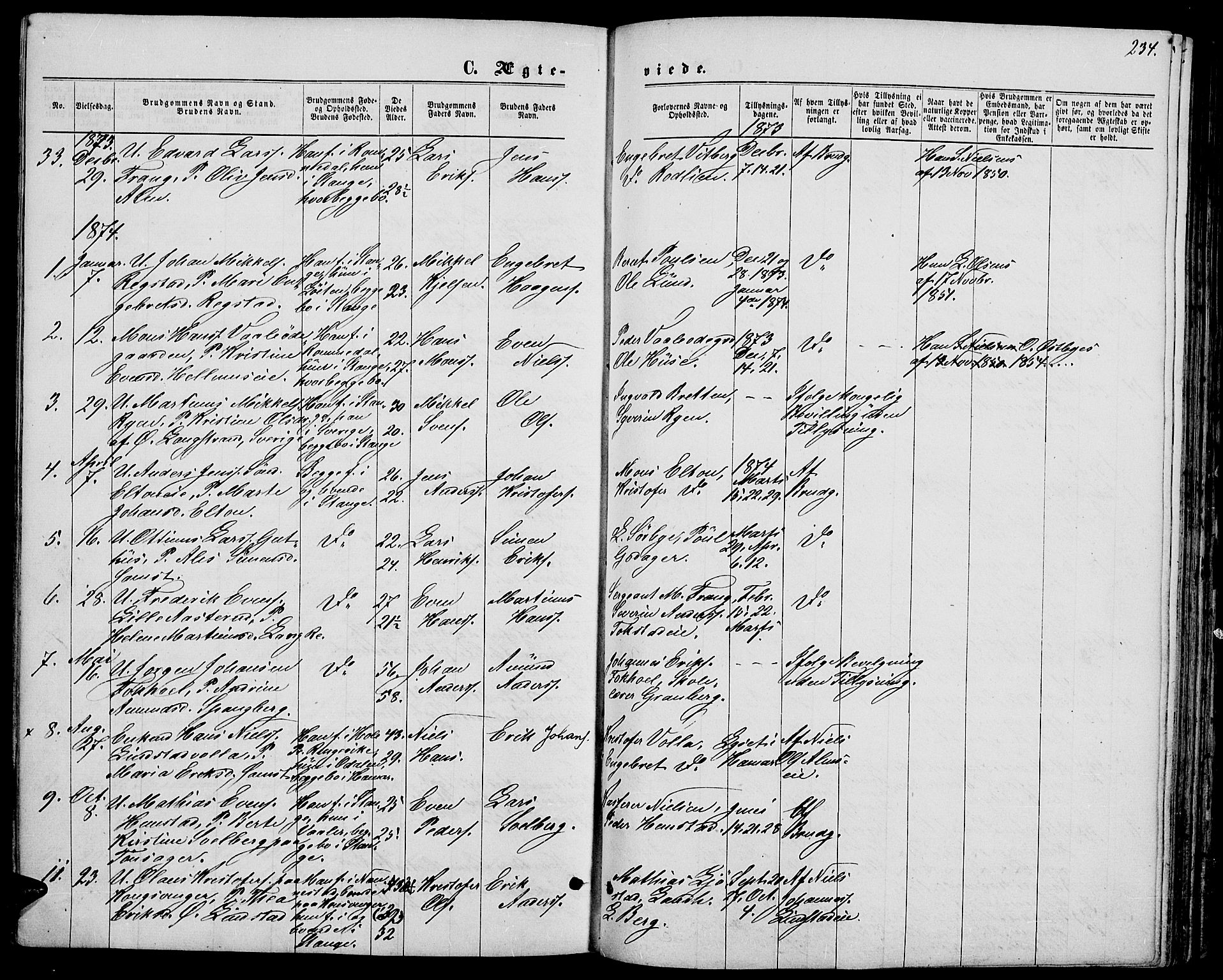 Stange prestekontor, SAH/PREST-002/L/L0006: Parish register (copy) no. 6, 1864-1882, p. 234