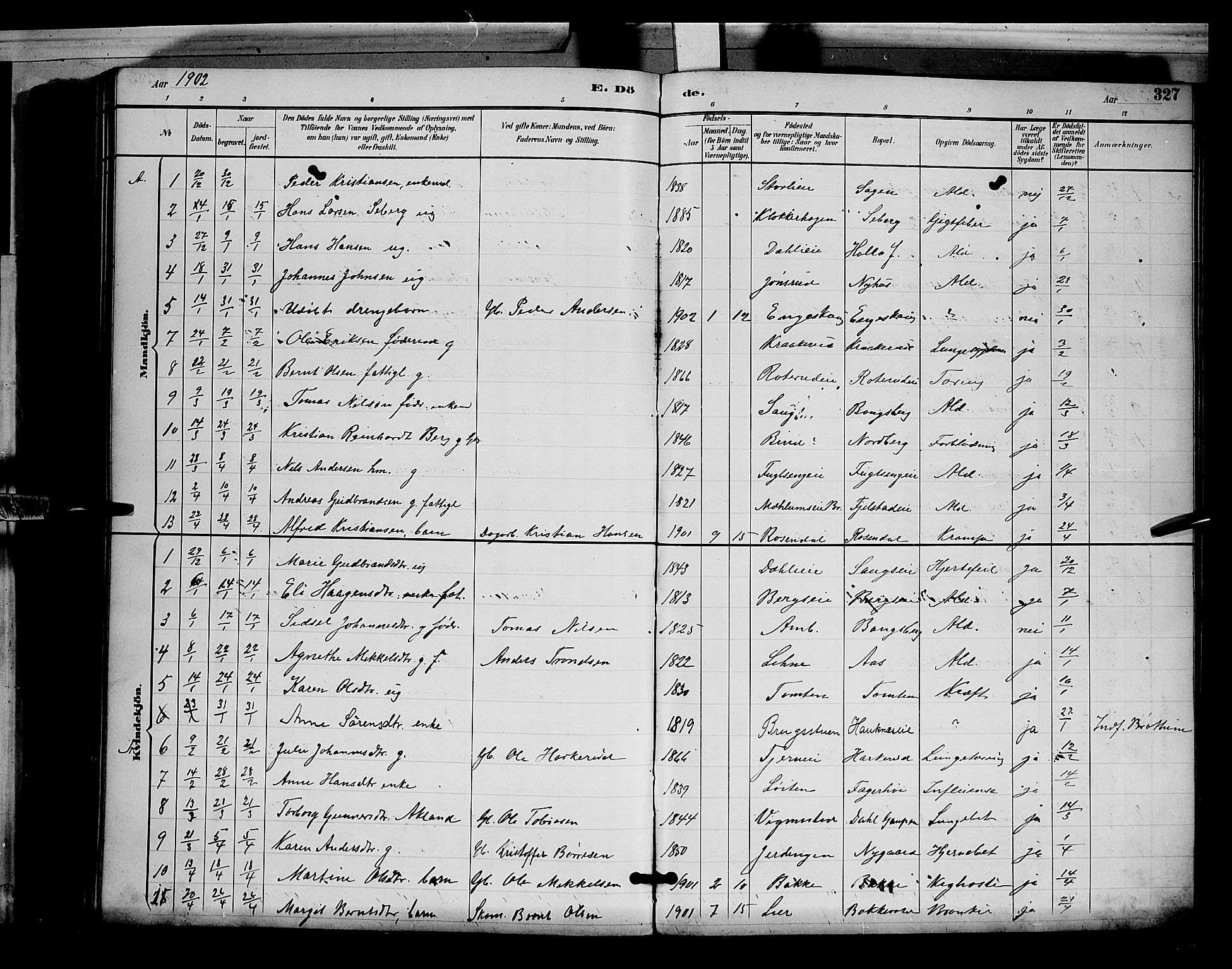 Ringsaker prestekontor, SAH/PREST-014/L/La/L0012: Parish register (copy) no. 12, 1891-1902, p. 327