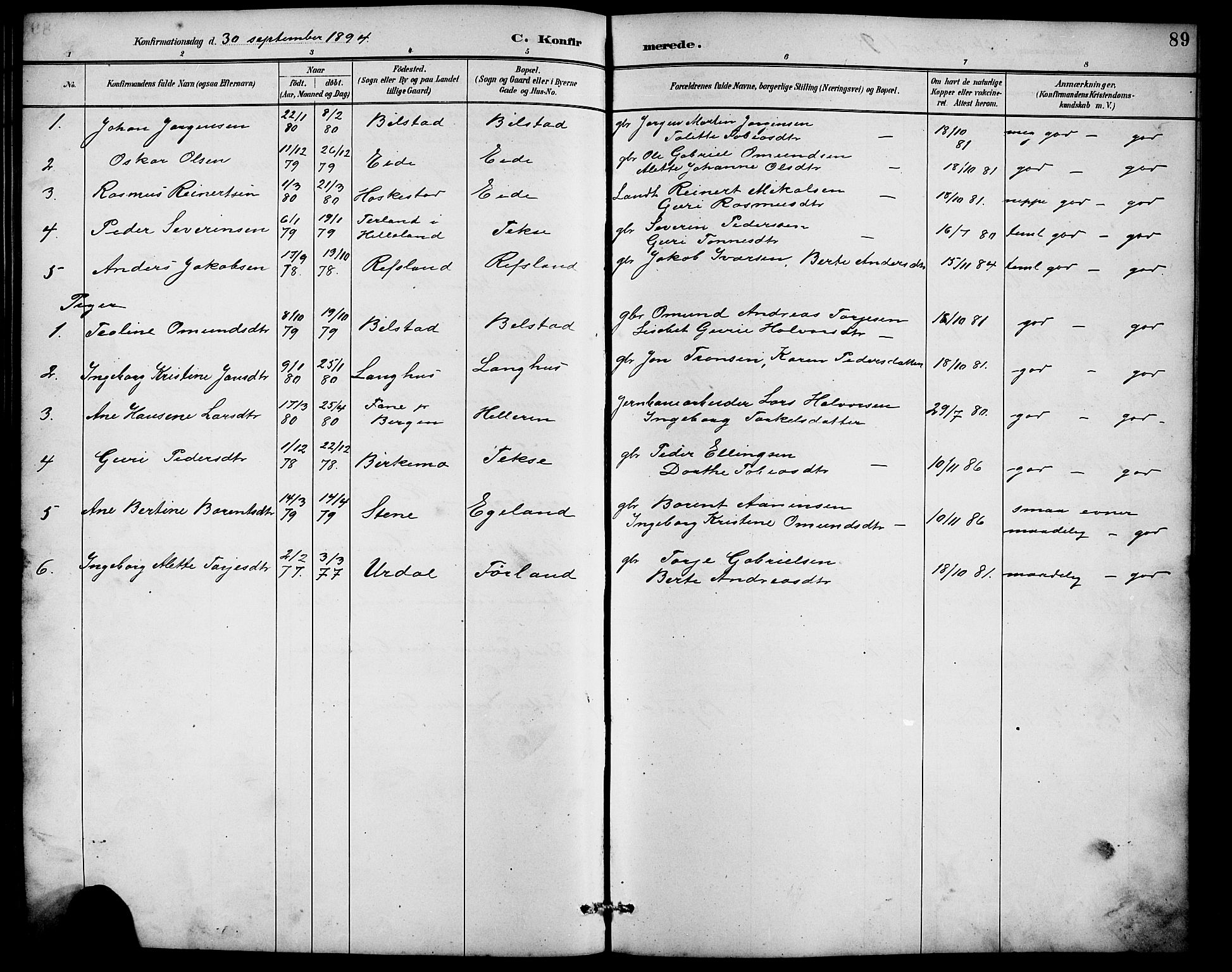 Lund sokneprestkontor, SAST/A-101809/S07/L0007: Parish register (copy) no. B 7, 1890-1925, p. 89