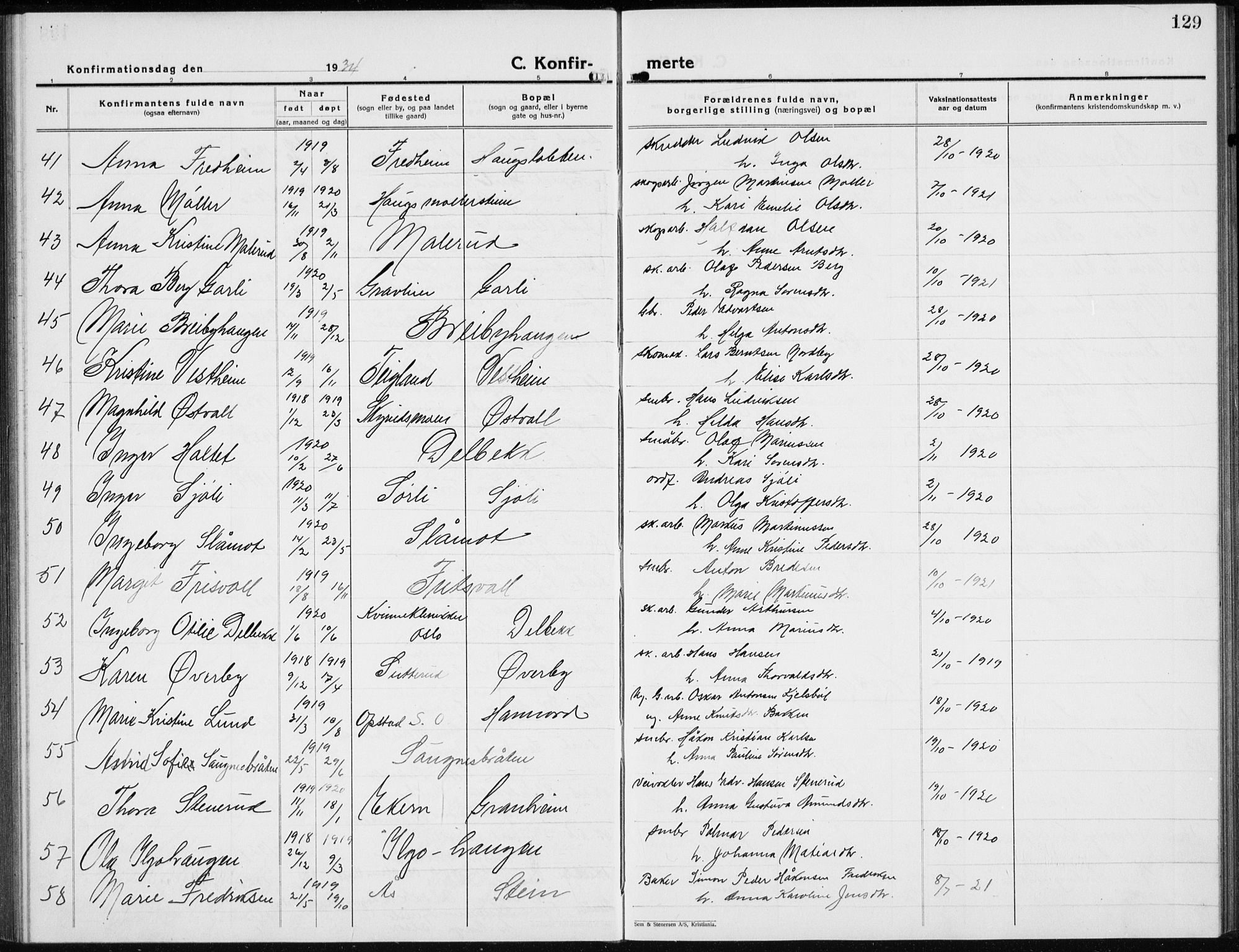 Nord-Odal prestekontor, AV/SAH-PREST-032/H/Ha/Hab/L0005: Parish register (copy) no. 5, 1924-1938, p. 129