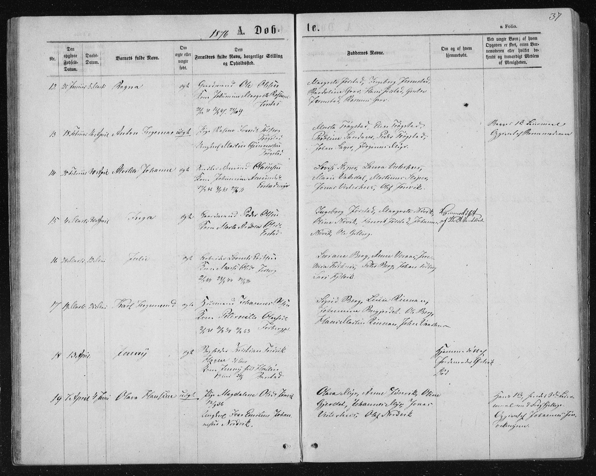 Ministerialprotokoller, klokkerbøker og fødselsregistre - Nord-Trøndelag, AV/SAT-A-1458/722/L0219: Parish register (official) no. 722A06, 1868-1880, p. 37