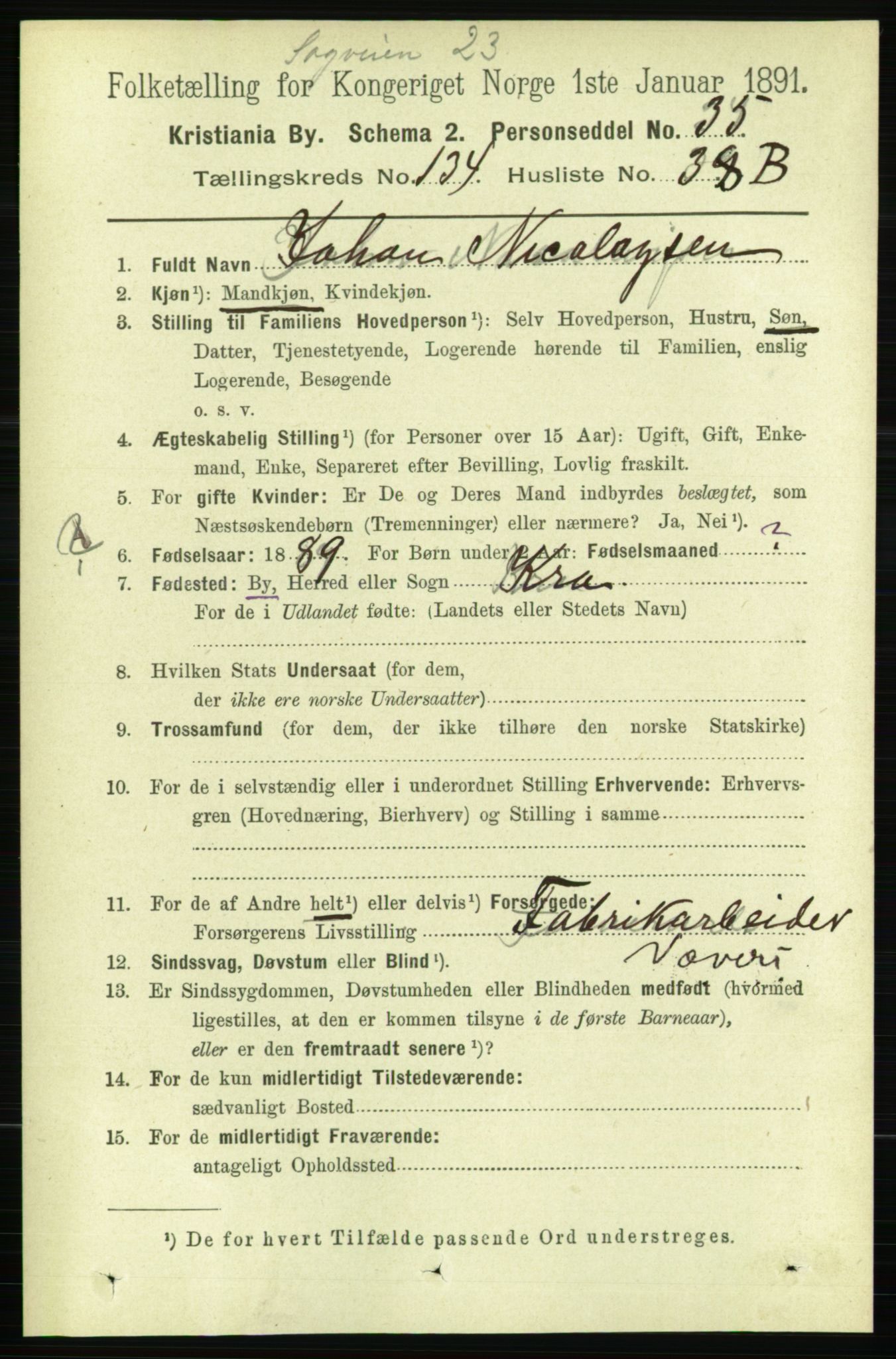 RA, 1891 census for 0301 Kristiania, 1891, p. 74315