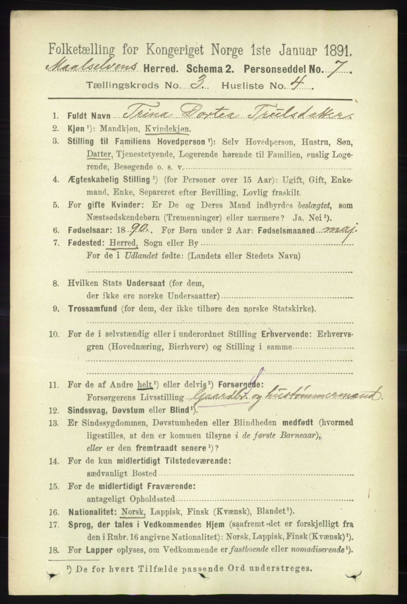 RA, 1891 census for 1924 Målselv, 1891, p. 622