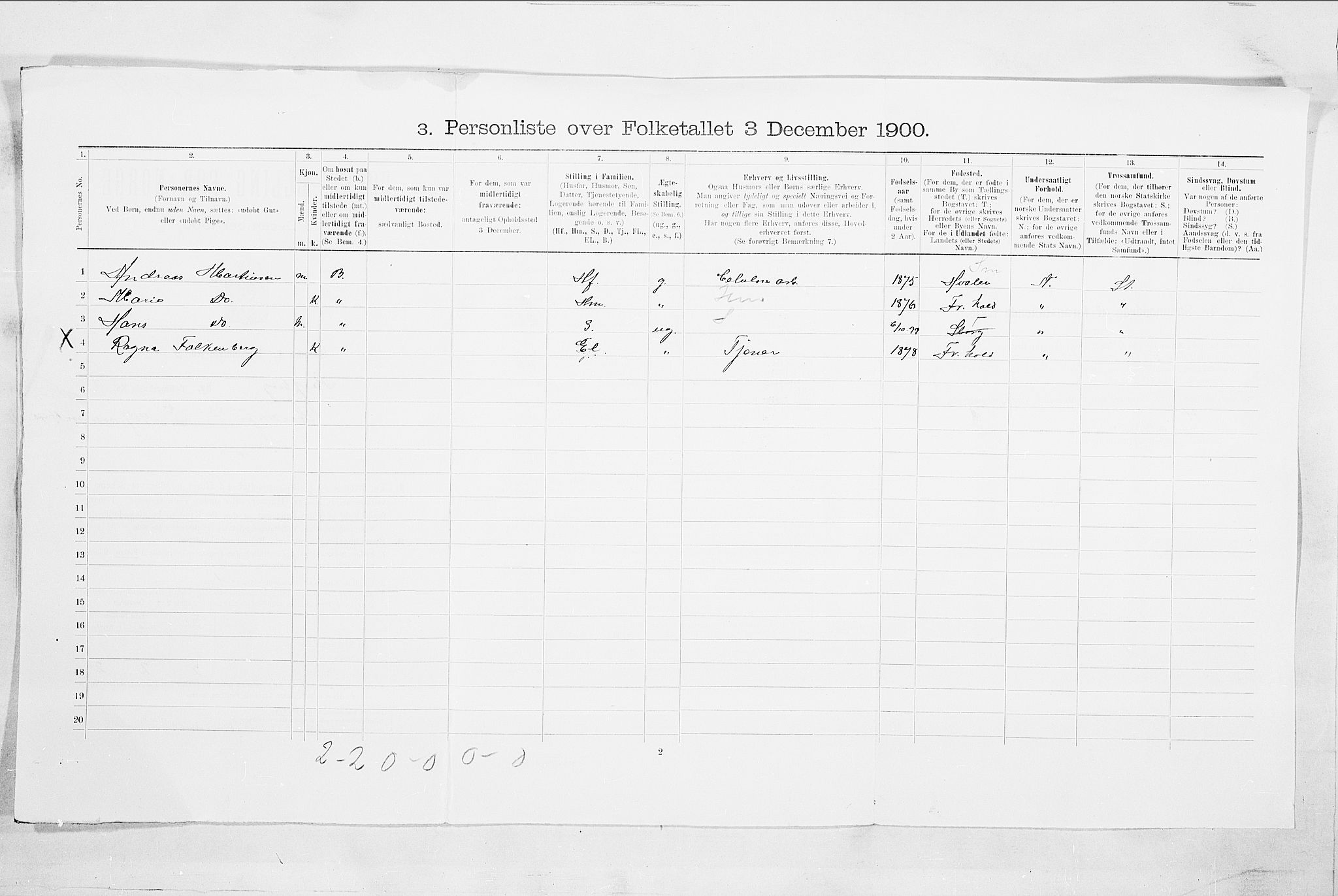 SAO, 1900 census for Sarpsborg, 1900