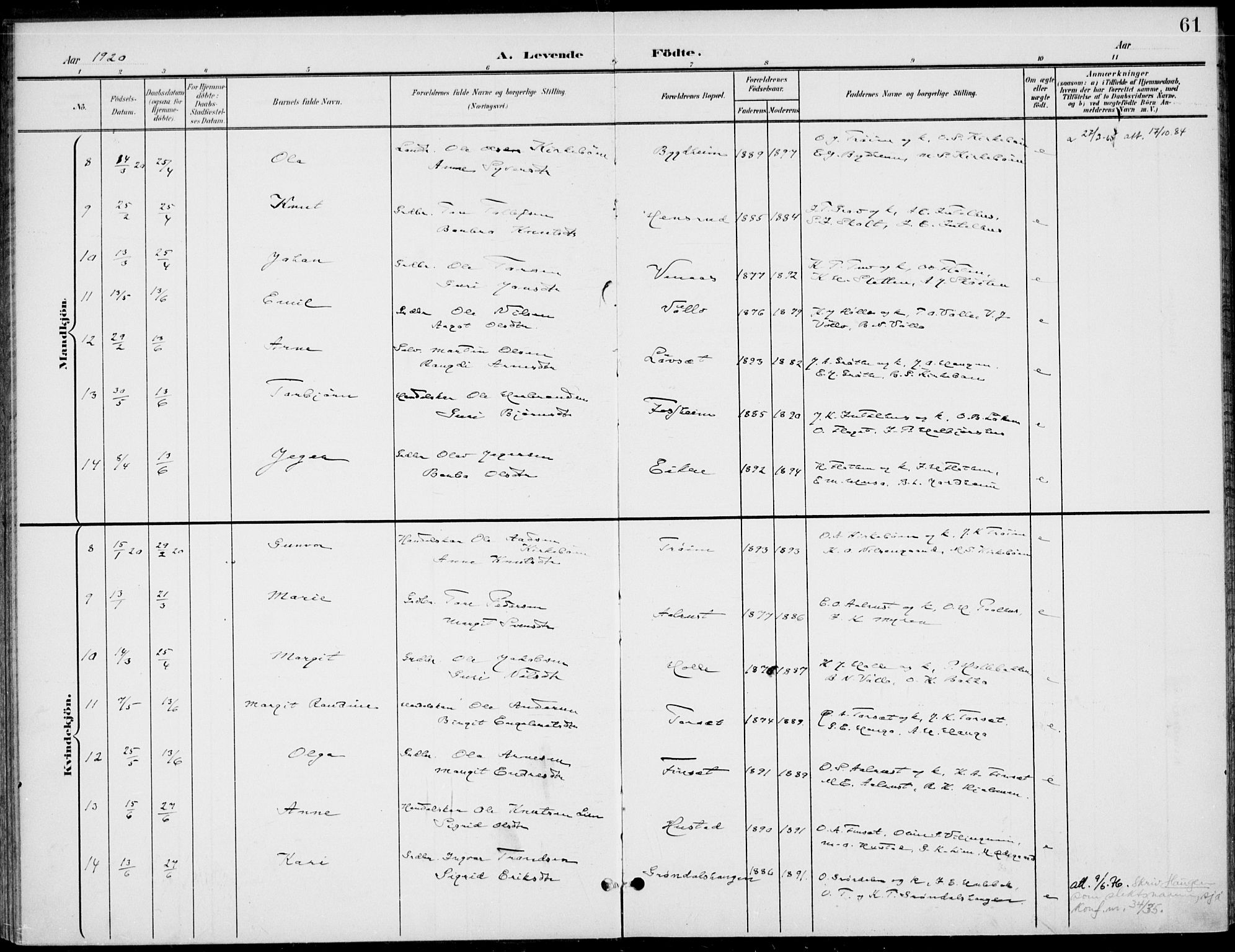 Gol kirkebøker, AV/SAKO-A-226/F/Fb/L0002: Parish register (official) no. II 2, 1900-1921, p. 61