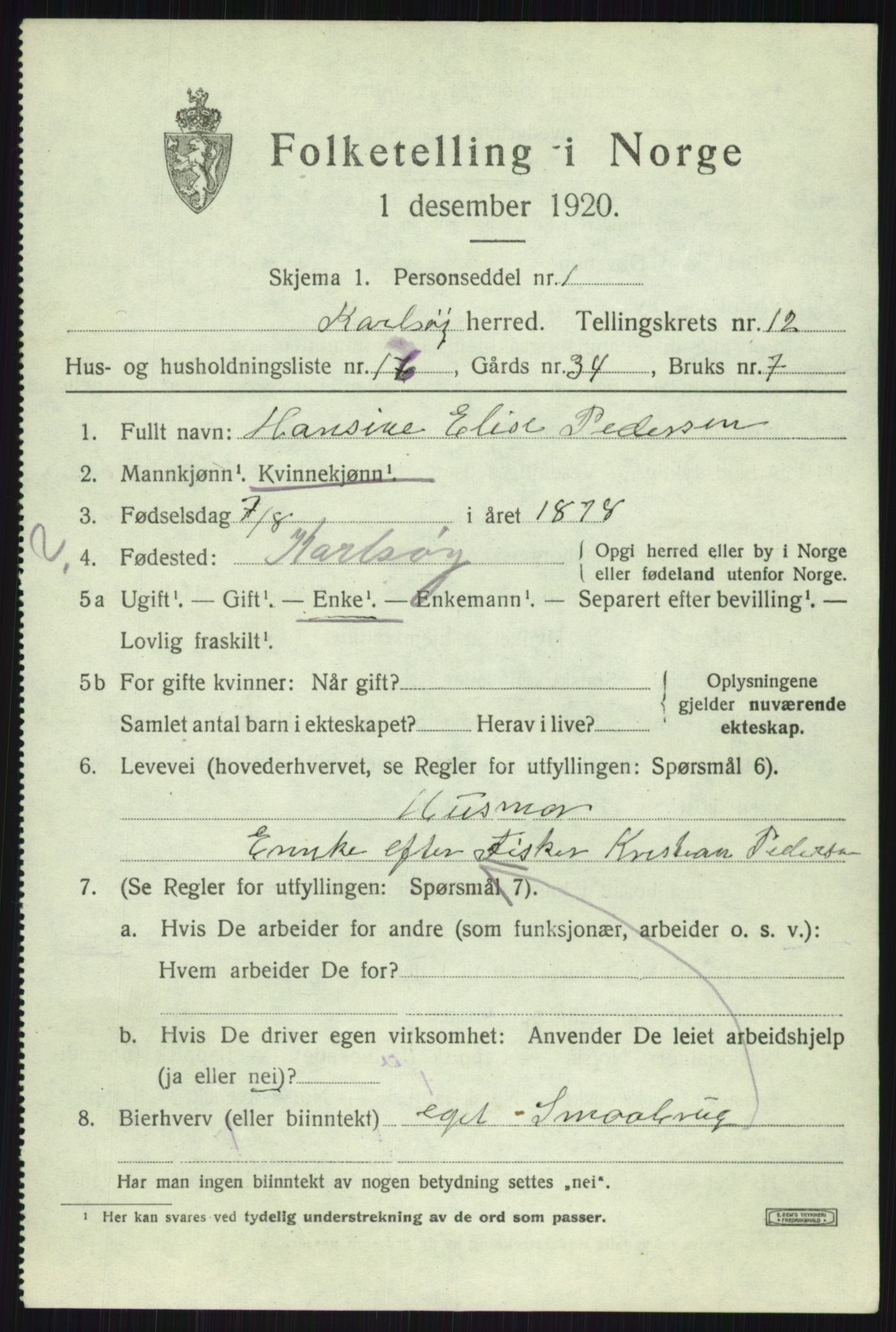 SATØ, 1920 census for Karlsøy, 1920, p. 4421