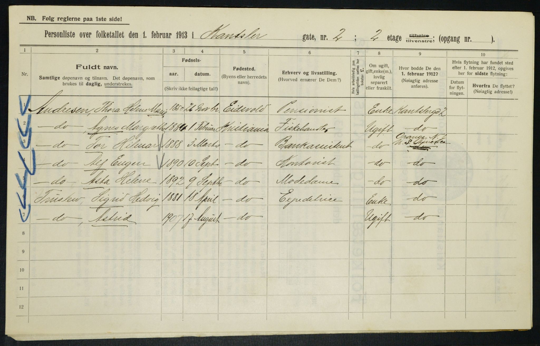 OBA, Municipal Census 1913 for Kristiania, 1913, p. 47795