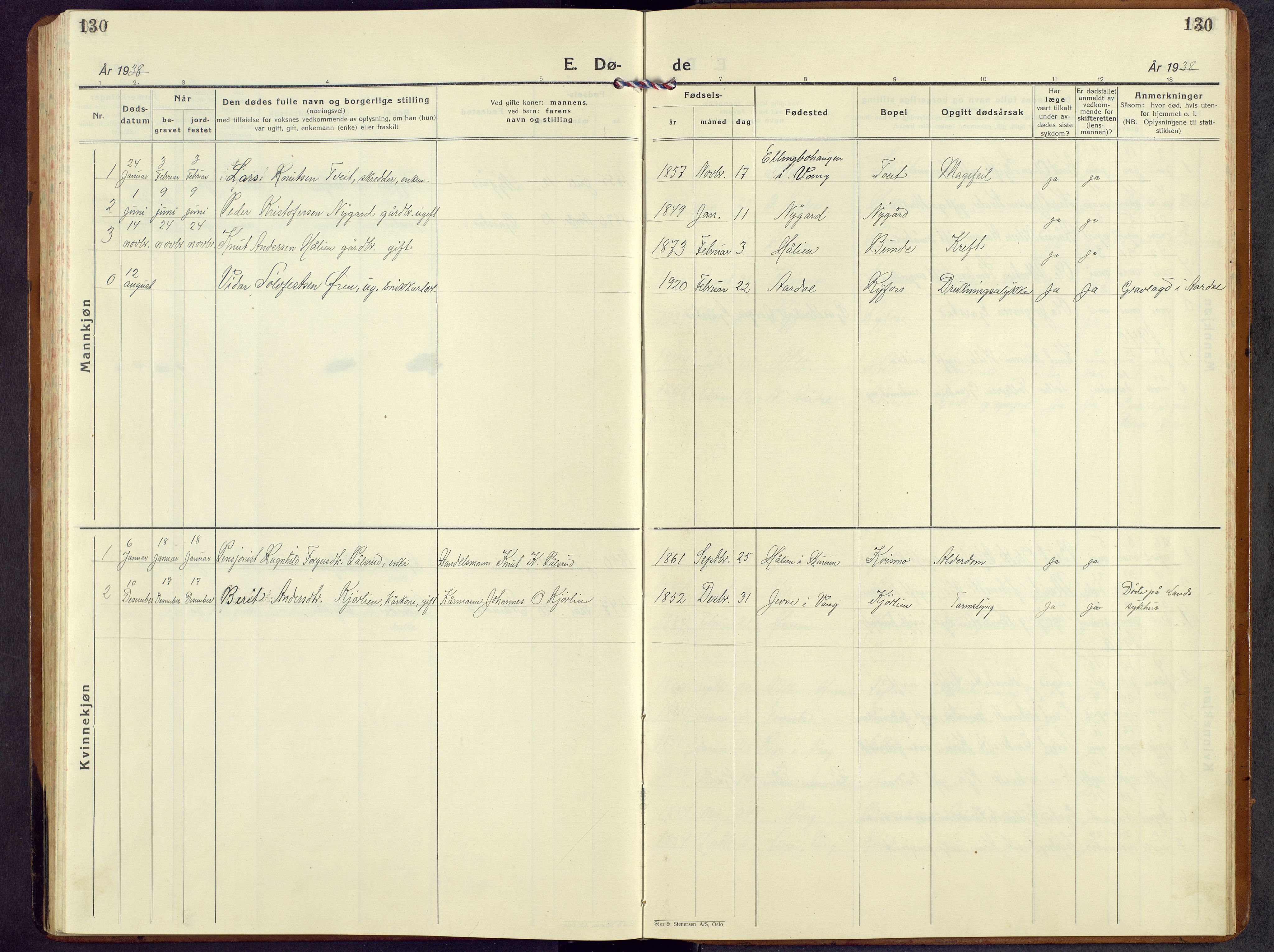 Vang prestekontor, Valdres, SAH/PREST-140/H/Hb/L0008: Parish register (copy) no. 8, 1925-1967, p. 130