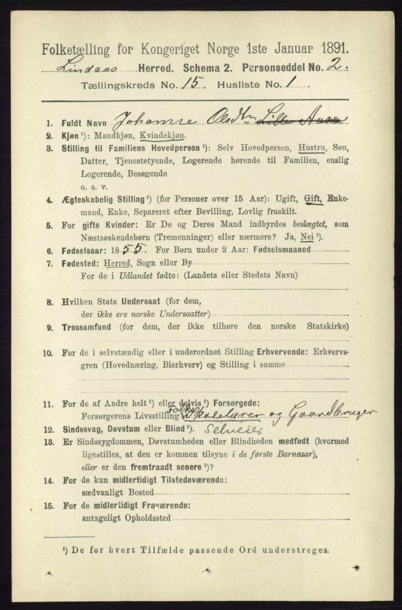 RA, 1891 census for 1263 Lindås, 1891, p. 5276