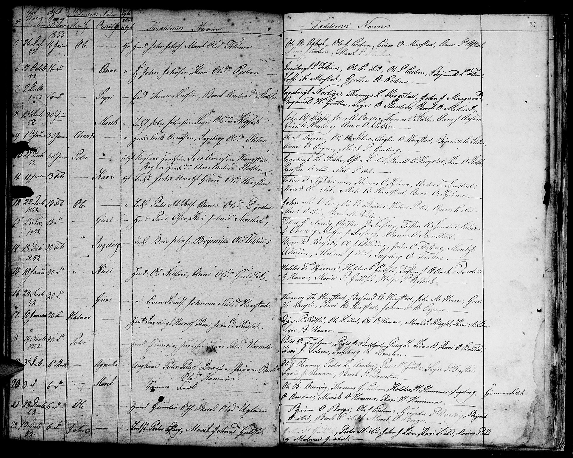 Ministerialprotokoller, klokkerbøker og fødselsregistre - Sør-Trøndelag, AV/SAT-A-1456/695/L1154: Parish register (copy) no. 695C05, 1842-1858, p. 187