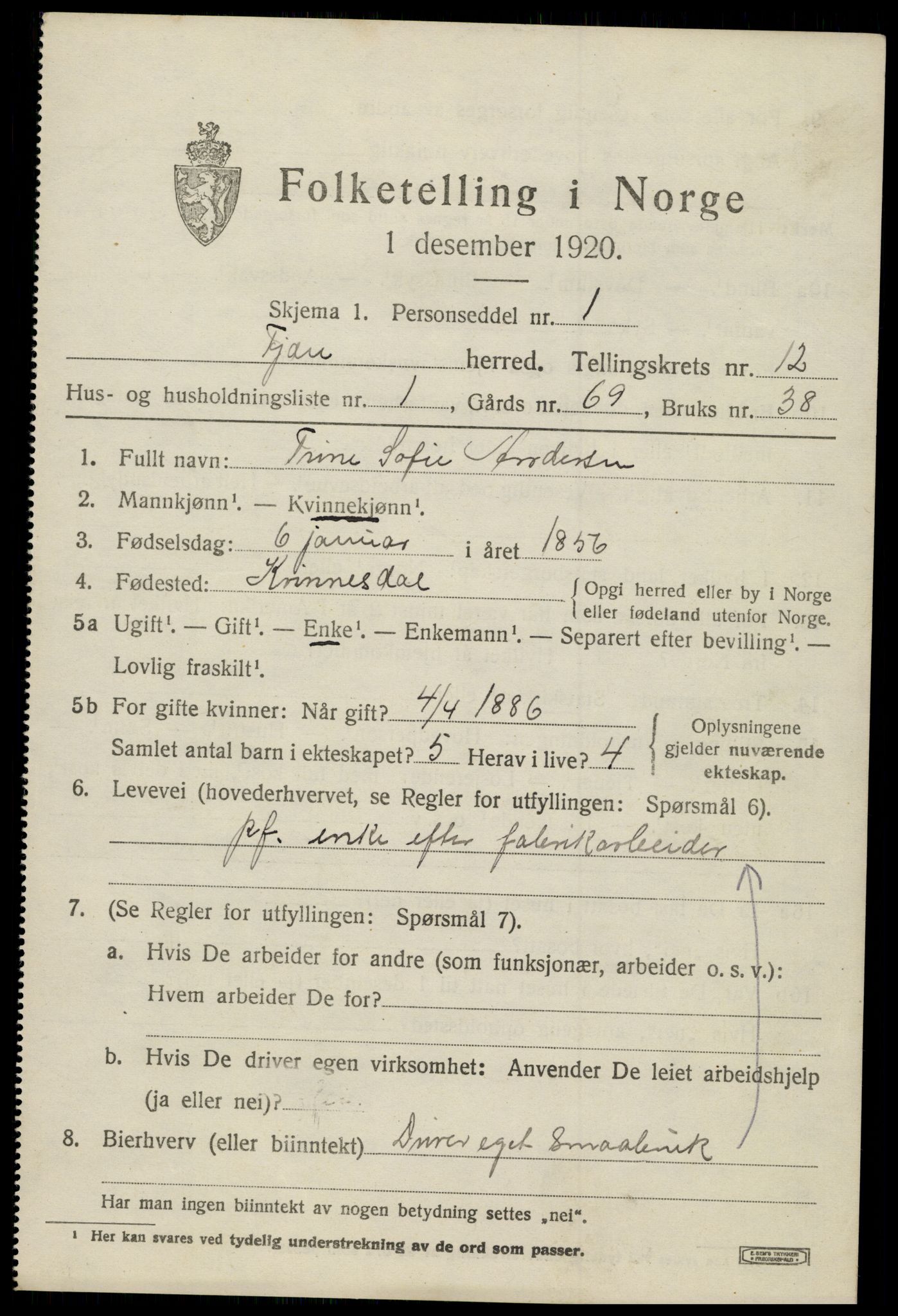 SAK, 1920 census for Fjære, 1920, p. 12177