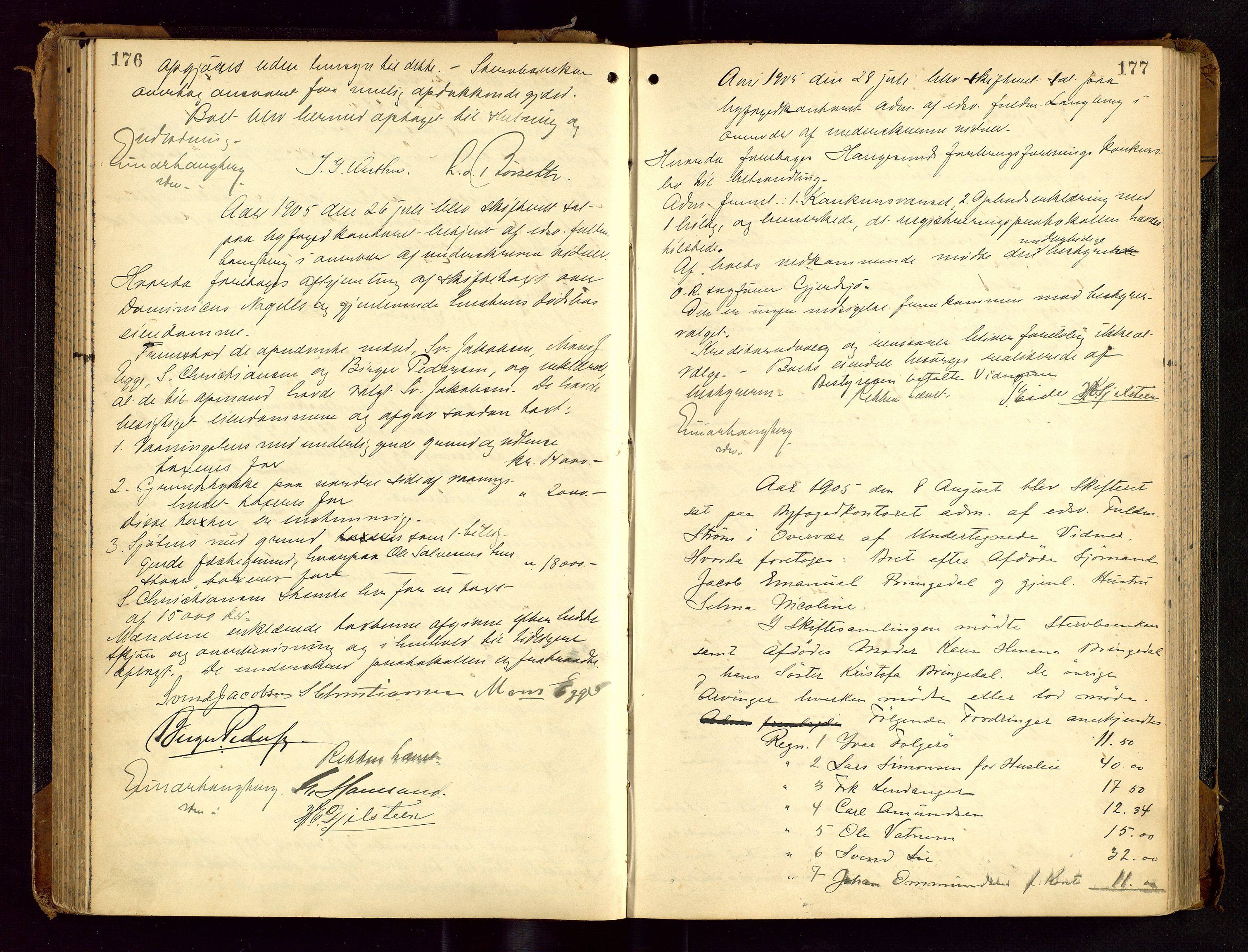 Haugesund tingrett, AV/SAST-A-101415/01/IV/IVC/L0001: Skifteforhandlingsprotokoll, med register, 1900-1912, p. 176-177