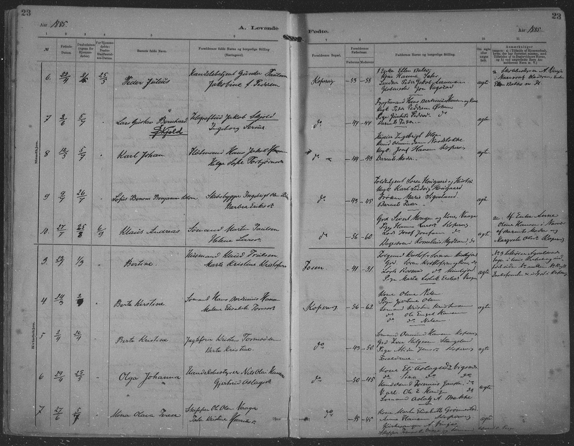 Kopervik sokneprestkontor, AV/SAST-A-101850/H/Ha/Haa/L0001: Parish register (official) no. A 1, 1880-1919, p. 23