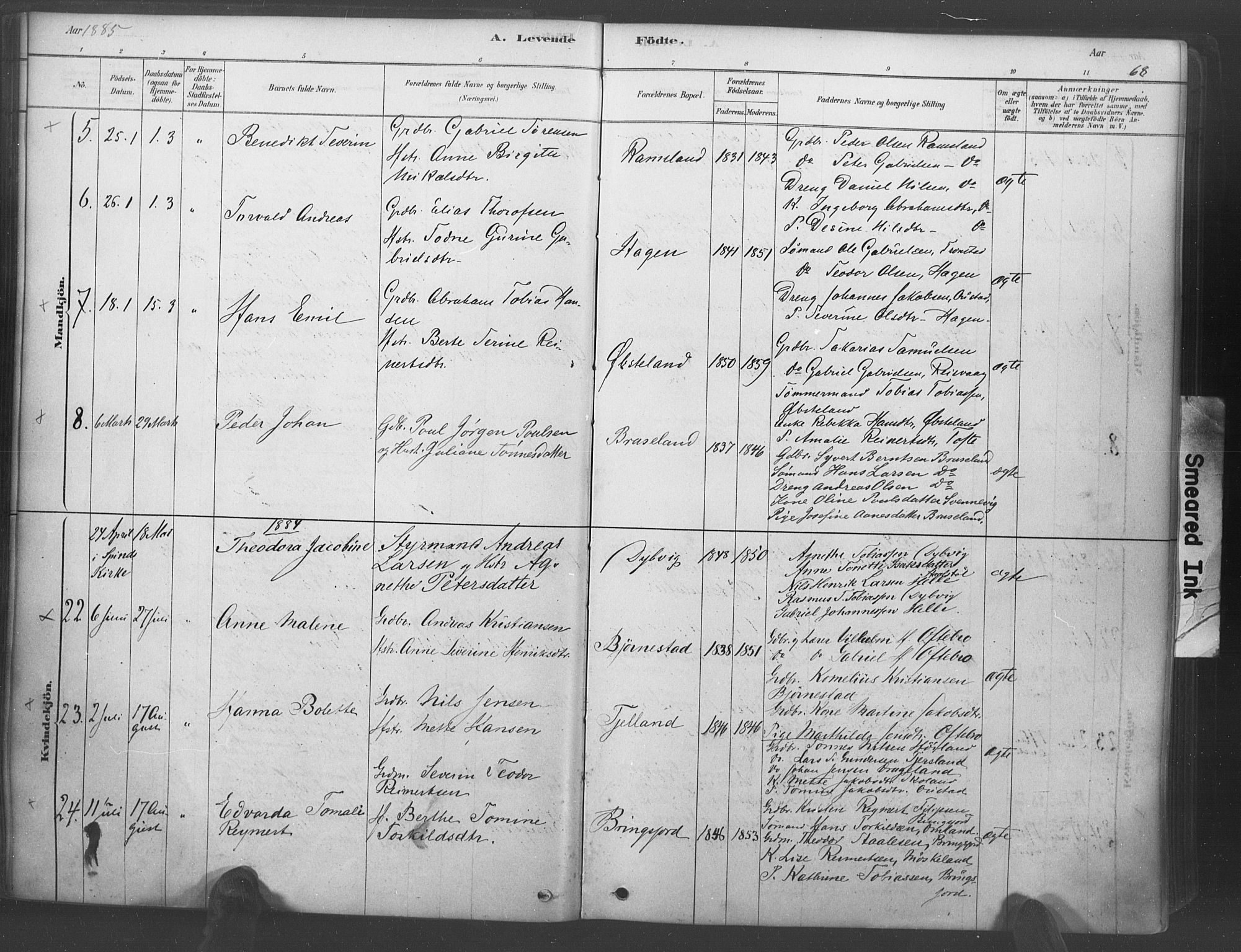 Lyngdal sokneprestkontor, AV/SAK-1111-0029/F/Fa/Fac/L0011: Parish register (official) no. A 11, 1878-1893, p. 68