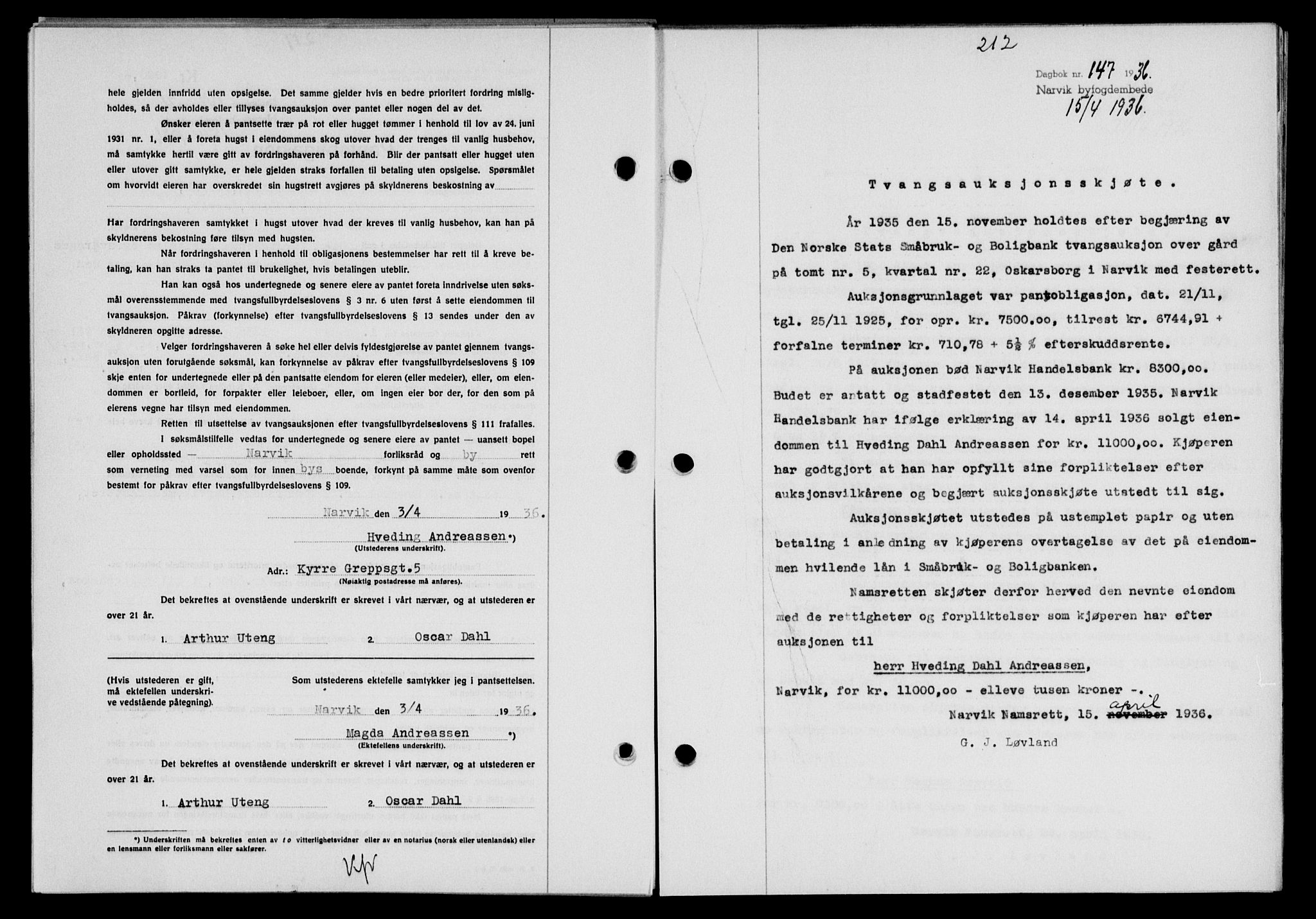 Narvik sorenskriveri, SAT/A-0002/1/2/2C/2Ca/L0011: Mortgage book no. 14, 1935-1937, Deed date: 15.04.1936