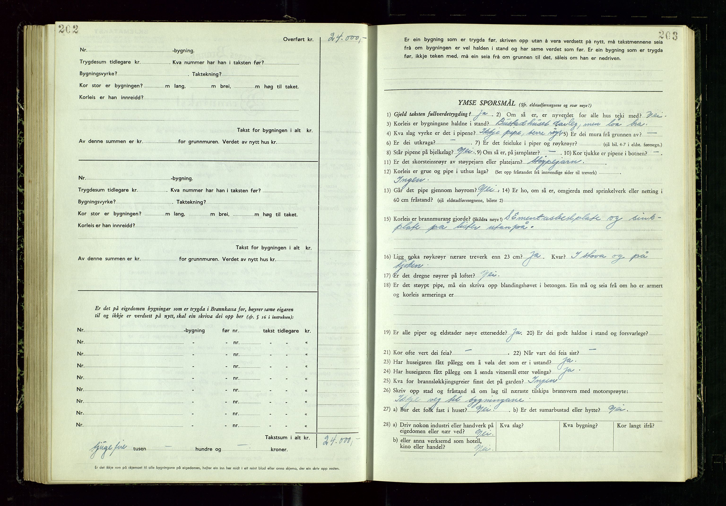Årdal lensmannskontor, SAST/A-100453/Gob/L0002: "Brandtaxationsprotokol", 1950-1955, p. 202-203
