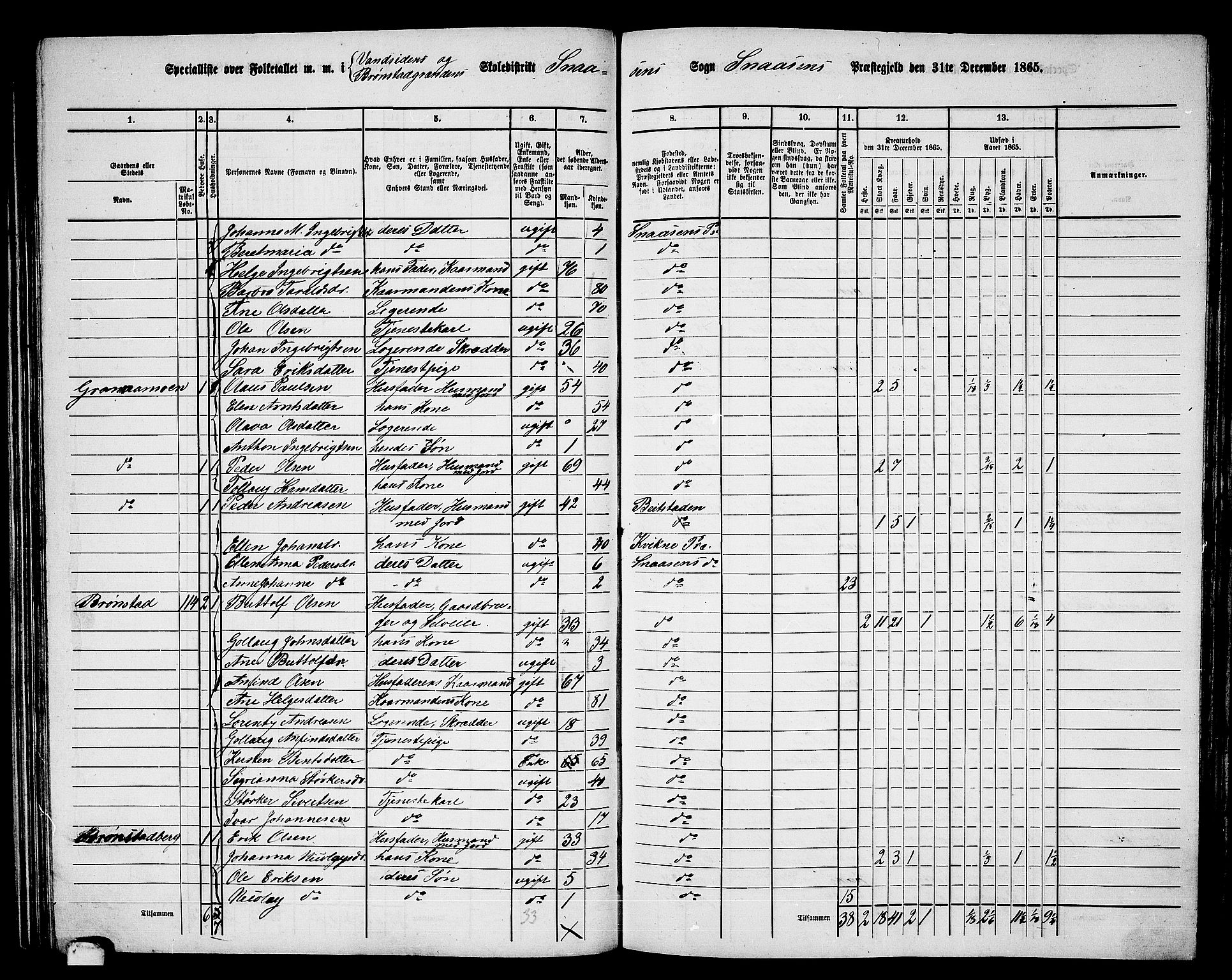 RA, 1865 census for Snåsa, 1865, p. 70