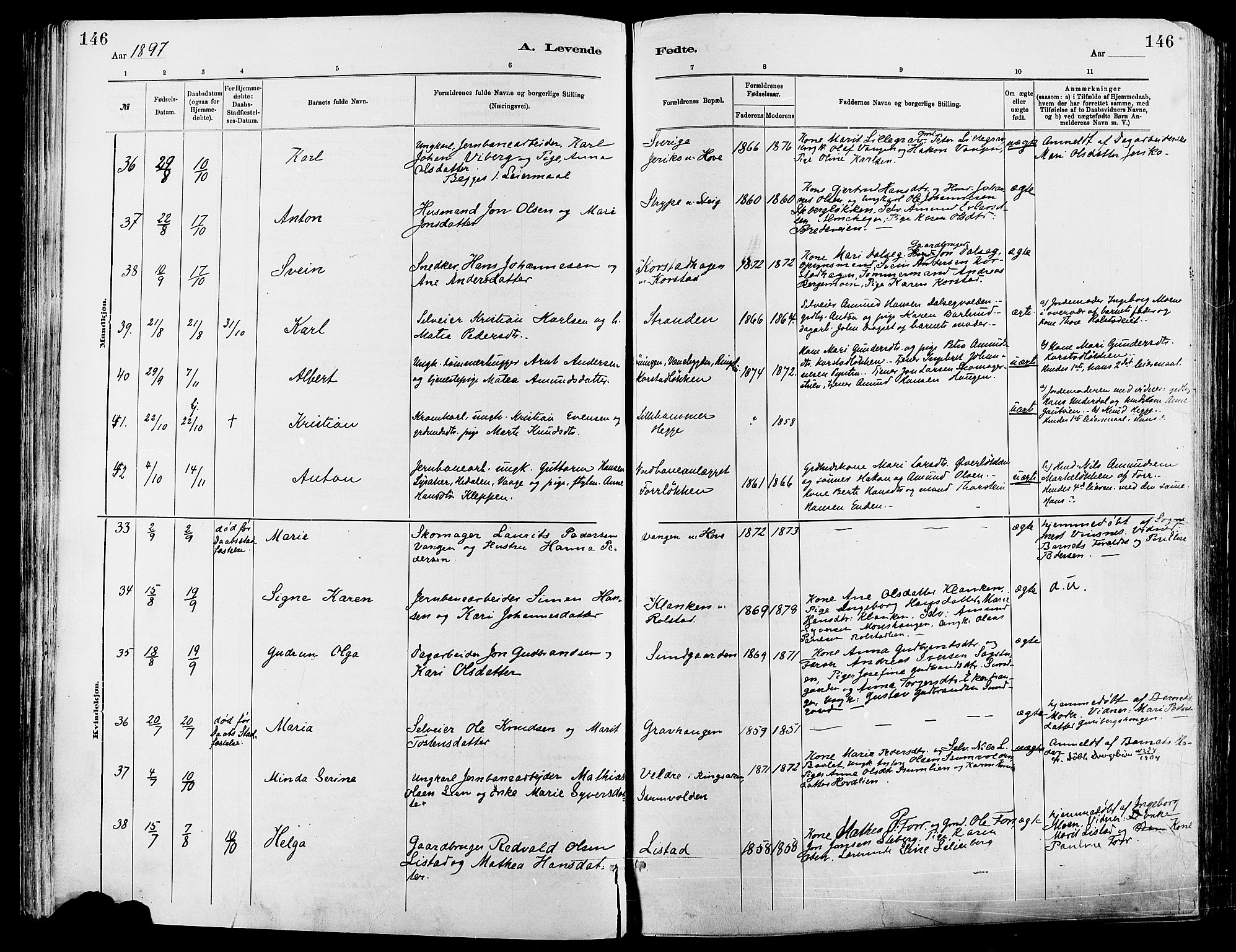 Sør-Fron prestekontor, AV/SAH-PREST-010/H/Ha/Haa/L0003: Parish register (official) no. 3, 1881-1897, p. 146