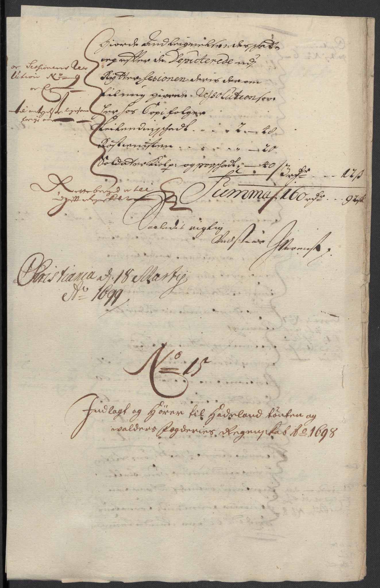 Rentekammeret inntil 1814, Reviderte regnskaper, Fogderegnskap, RA/EA-4092/R18/L1296: Fogderegnskap Hadeland, Toten og Valdres, 1698, p. 229