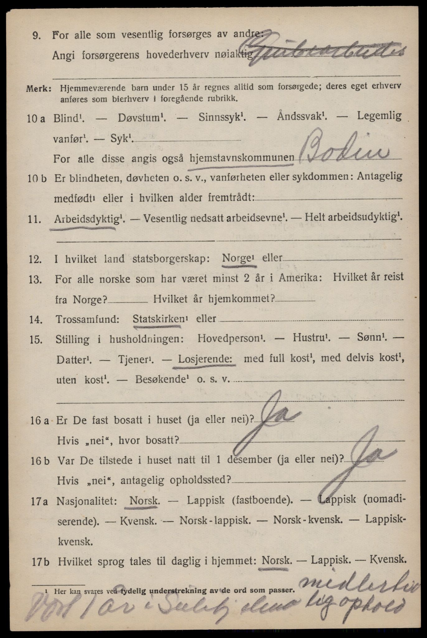 SAT, 1920 census for Fauske, 1920, p. 2139