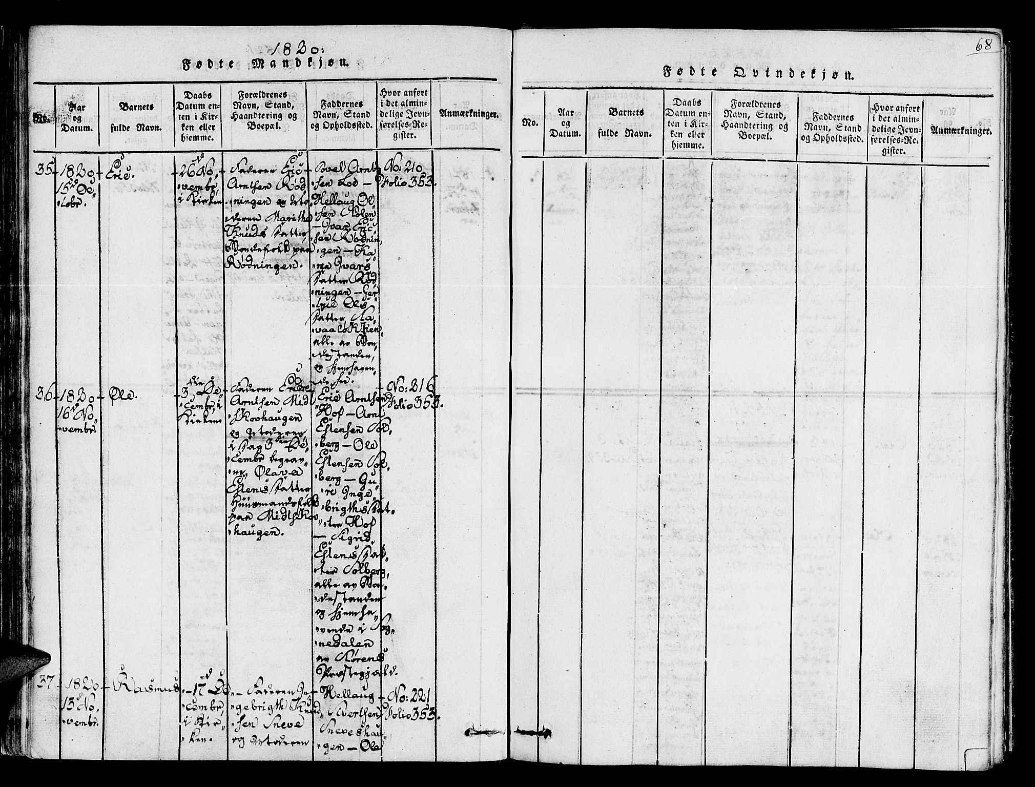 Ministerialprotokoller, klokkerbøker og fødselsregistre - Sør-Trøndelag, AV/SAT-A-1456/678/L0895: Parish register (official) no. 678A05 /1, 1816-1821, p. 68