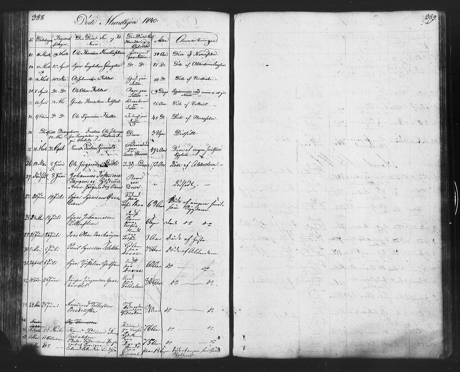 Lesja prestekontor, SAH/PREST-068/H/Ha/Hab/L0002: Parish register (copy) no. 2, 1832-1850, p. 388-389