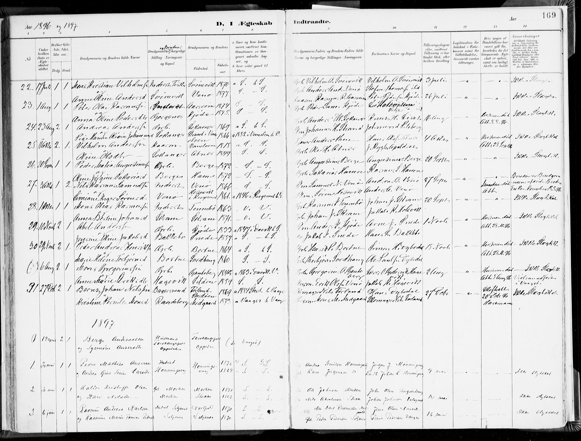 Selje sokneprestembete, SAB/A-99938/H/Ha/Haa/Haab: Parish register (official) no. B 2, 1891-1907, p. 169