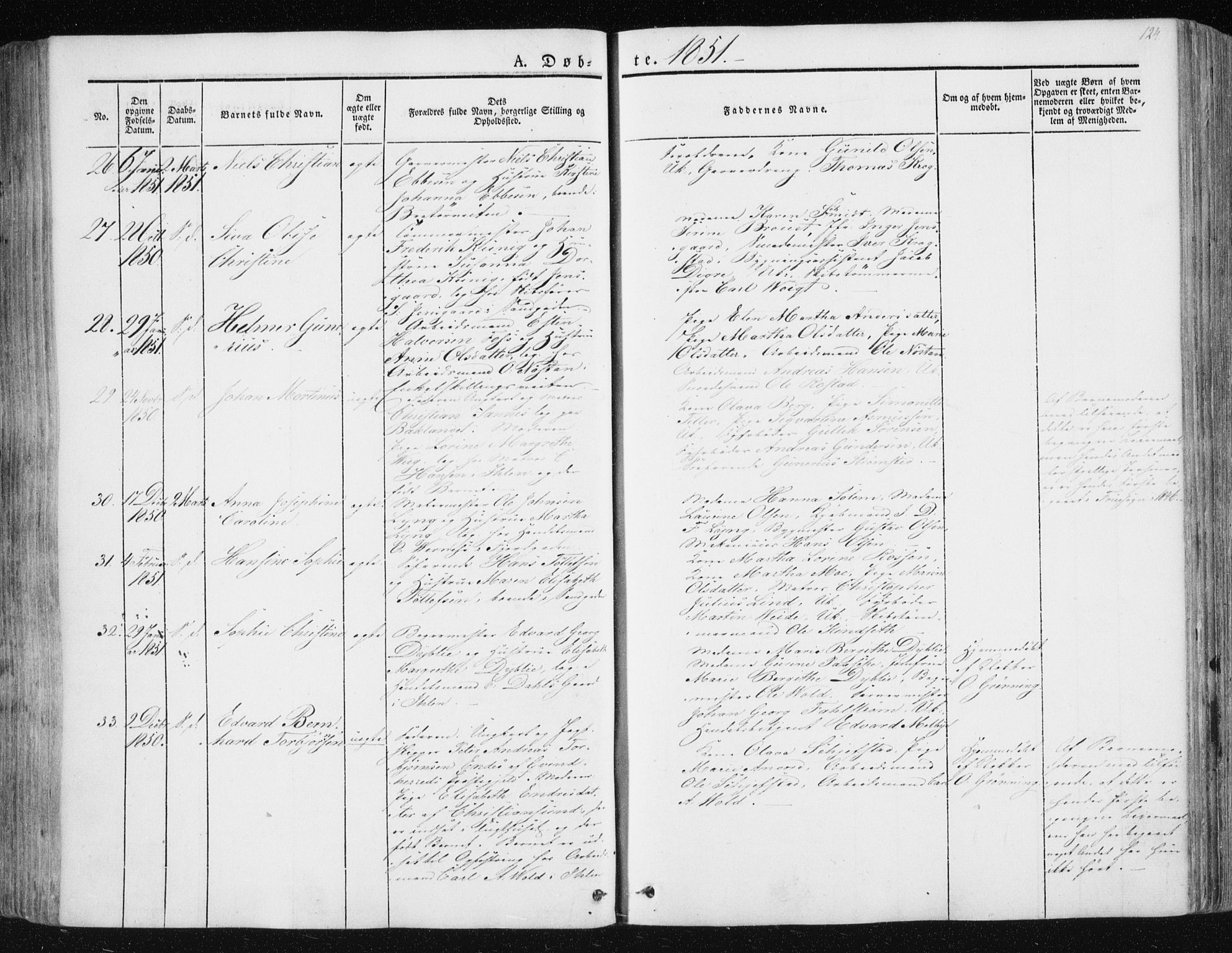 Ministerialprotokoller, klokkerbøker og fødselsregistre - Sør-Trøndelag, AV/SAT-A-1456/602/L0110: Parish register (official) no. 602A08, 1840-1854, p. 124