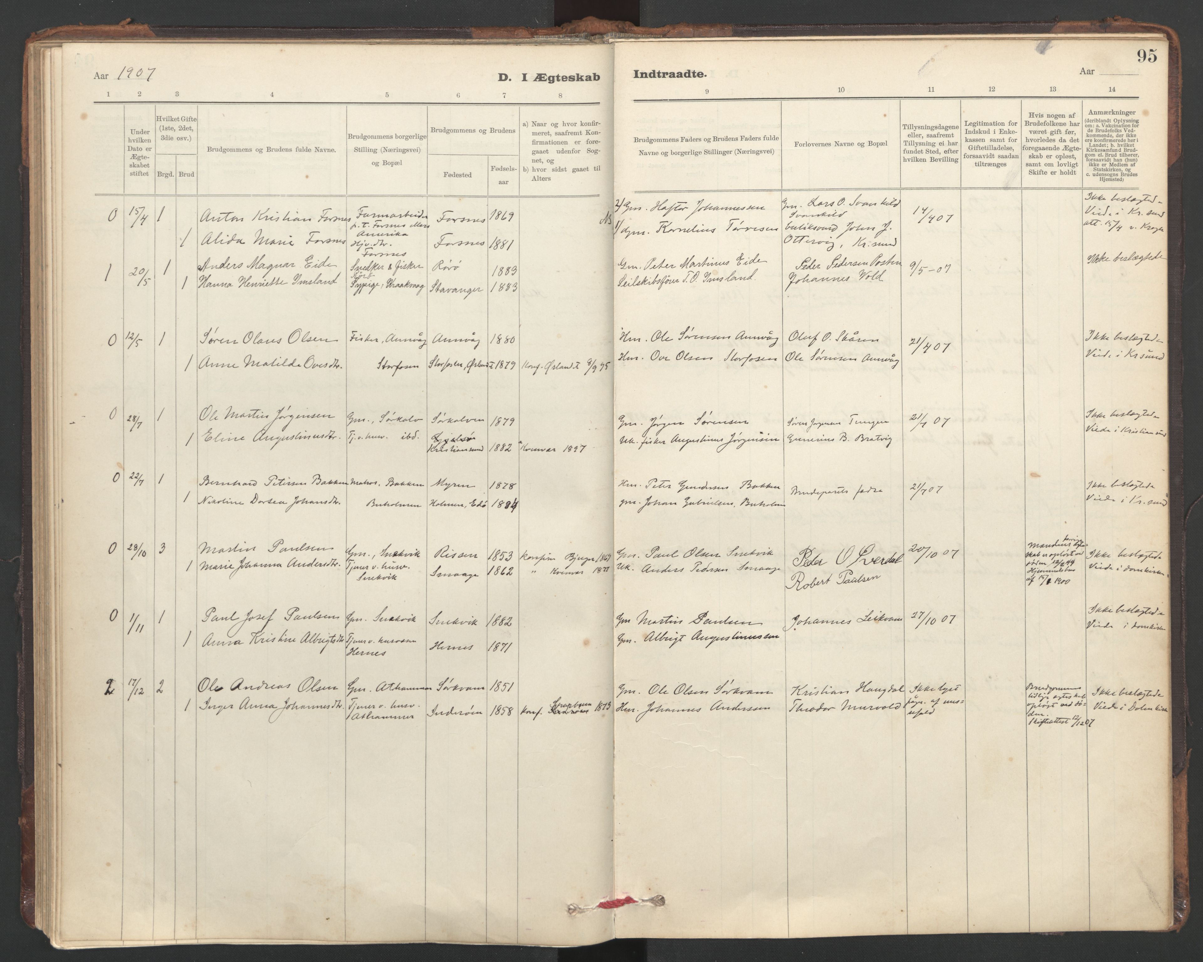 Ministerialprotokoller, klokkerbøker og fødselsregistre - Sør-Trøndelag, SAT/A-1456/635/L0552: Parish register (official) no. 635A02, 1899-1919, p. 95